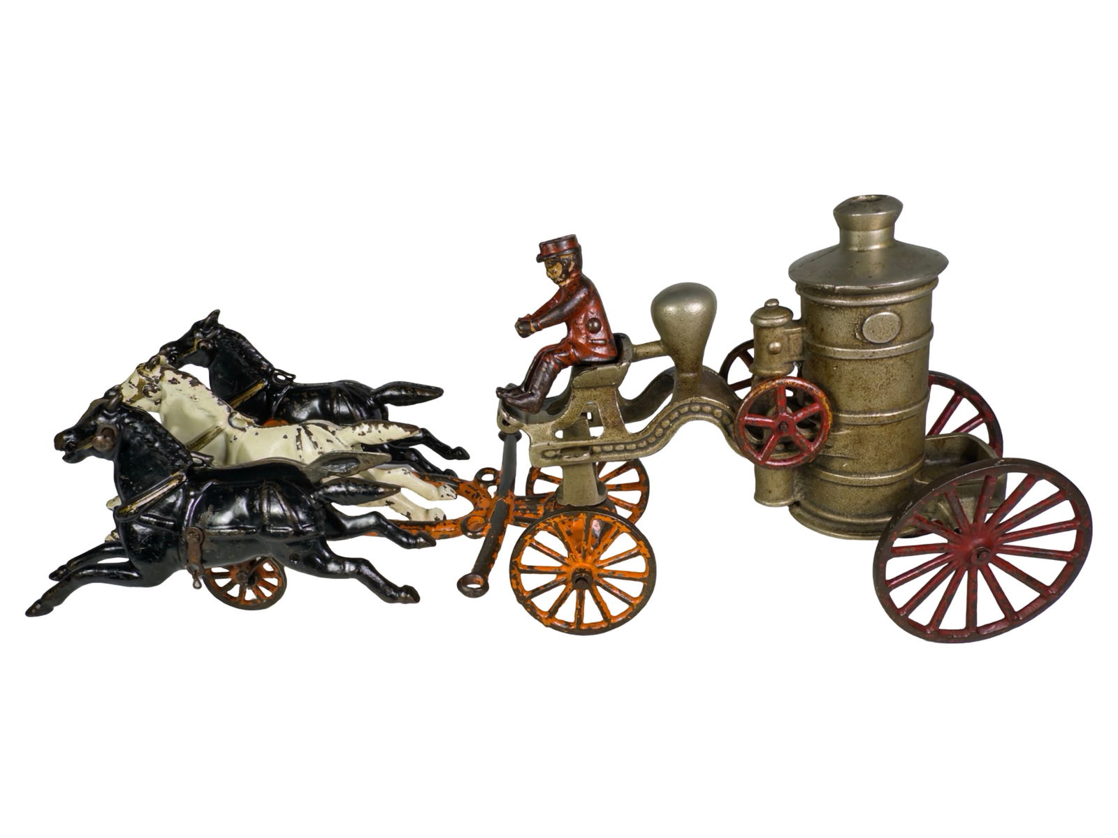 Three Horse Cast Iron Pumper: Dent Hardware - Fullerton, PA. 1910 - 14 1/4"L x 7"T x 4"D