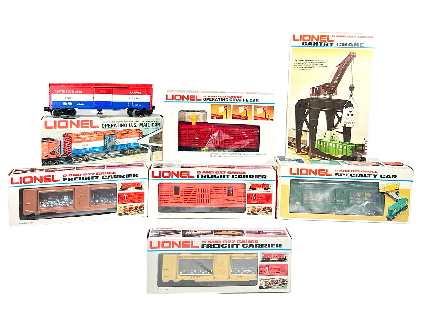 Lionel Accessories in Boxes: American 1980's - Largest Box is 13"T x 8"W x 4"D - Includes Scarce #9308 Aquarium car