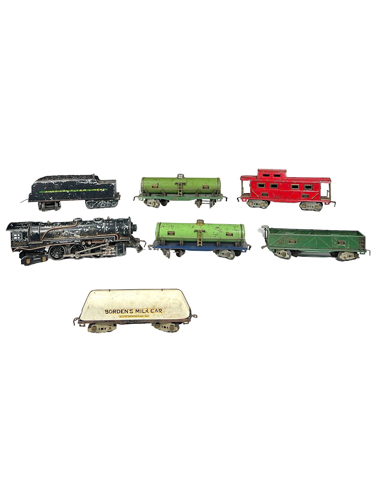 American Flyer Train Set: American 1930's - Engine is 11 1/2"L x 3 1/2"T x 2 1/2"D
