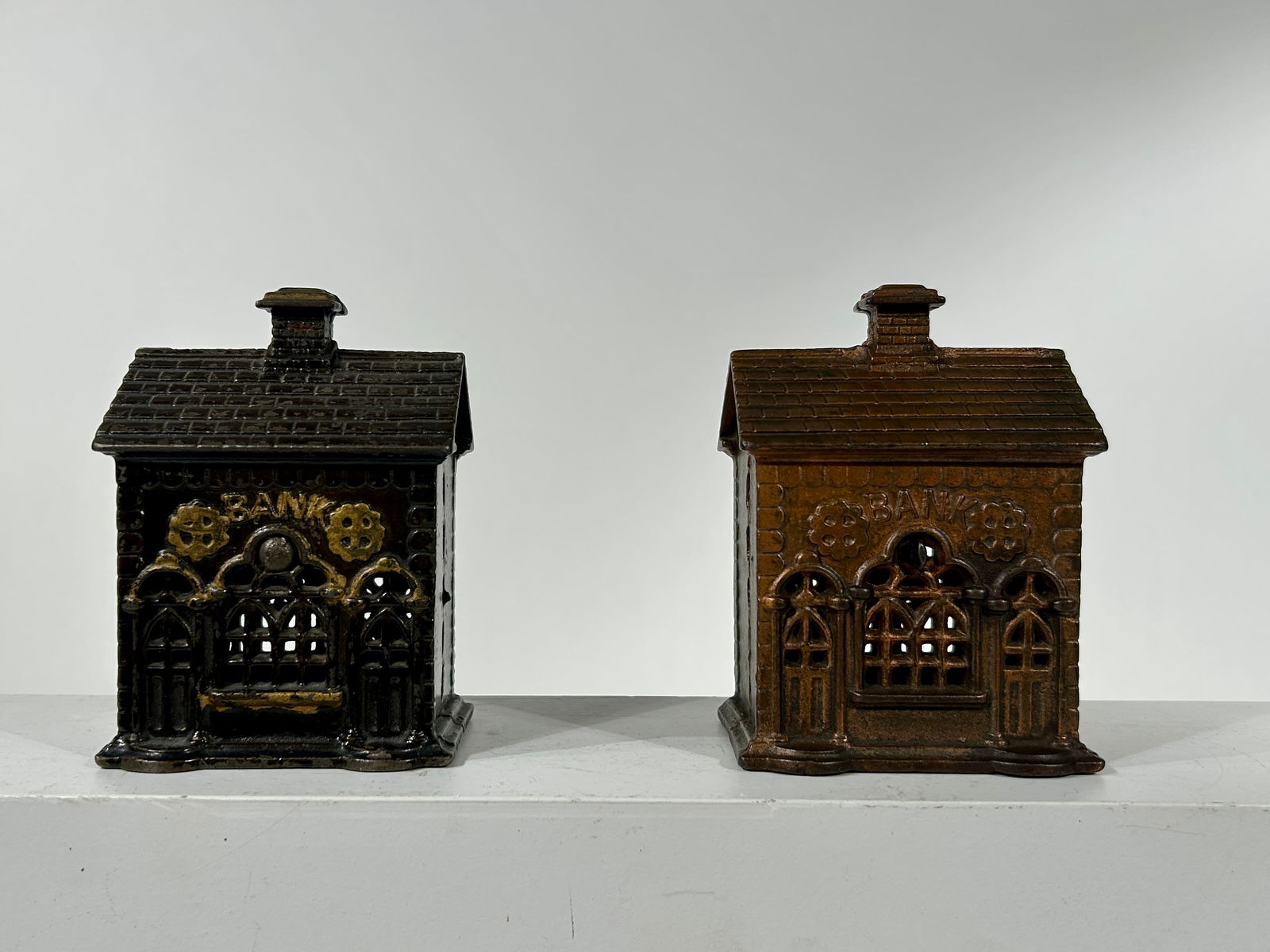 Two Double Door Cast Iron Banks: Grey Iron Casting Company - Pennsylvania 1905 - 5 1/2"T x 4"W x 3"D