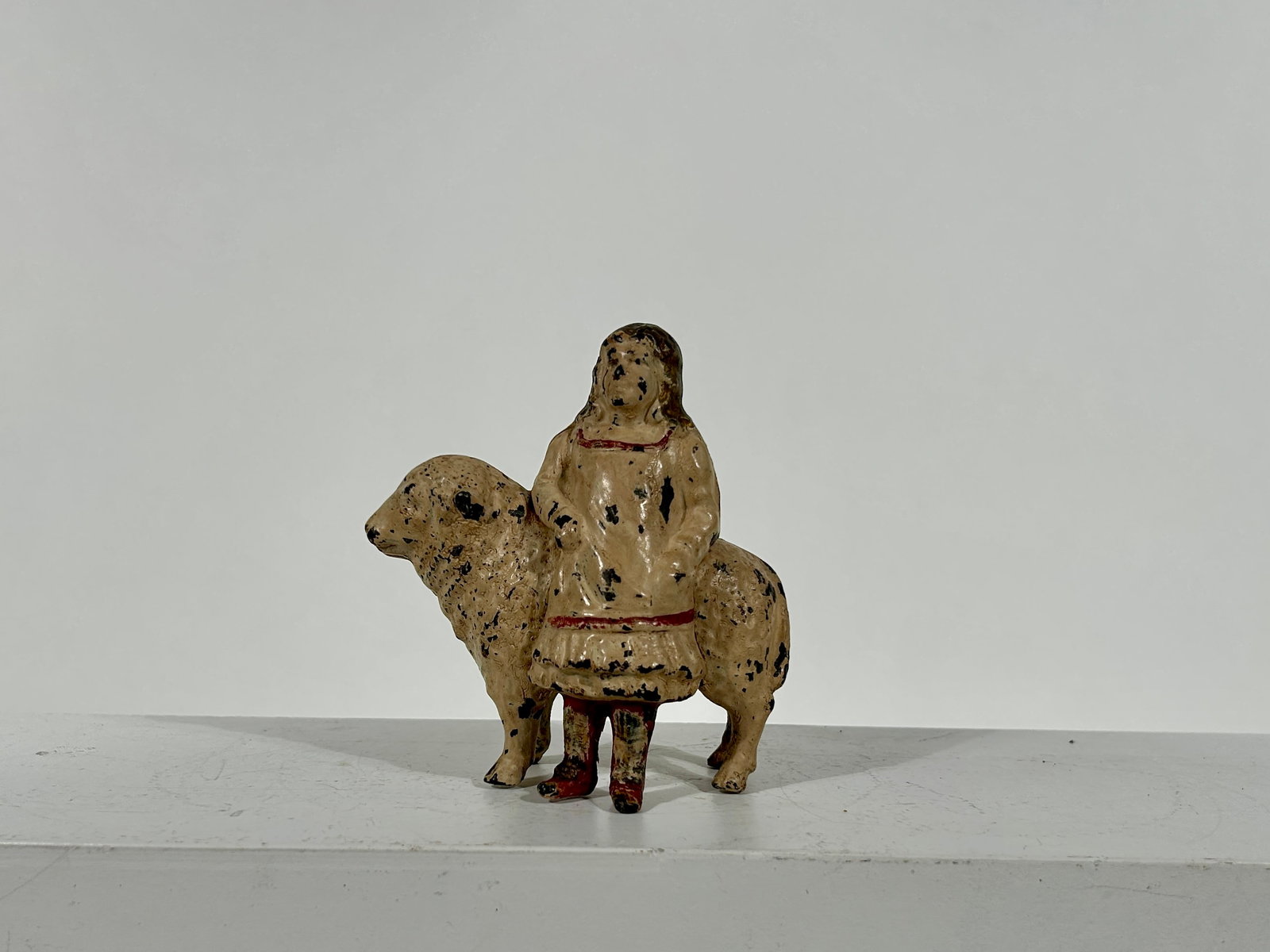 Mary and Her Lamb Cast Iron Still Bank: J & E Stevens Company - Cromwell, CT. 1900 - 4 1/4"L x 4 1/4"T