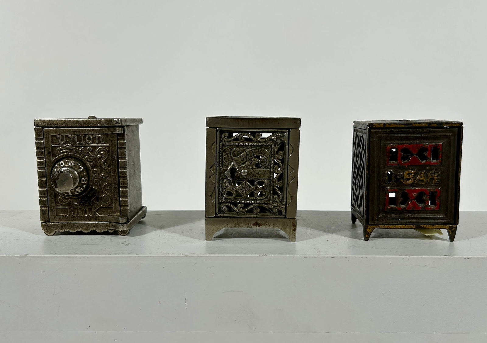 Three Cast Iron Safe Banks: American 1890/1900's - Each about 3 1/4"T