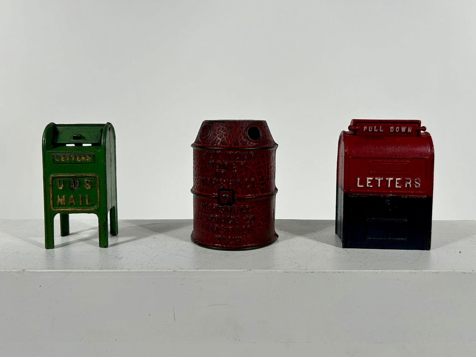 Two Cast Iron Mailboxes / FFF: American 1920's/1950's - 3 1/2" - 4"Tall