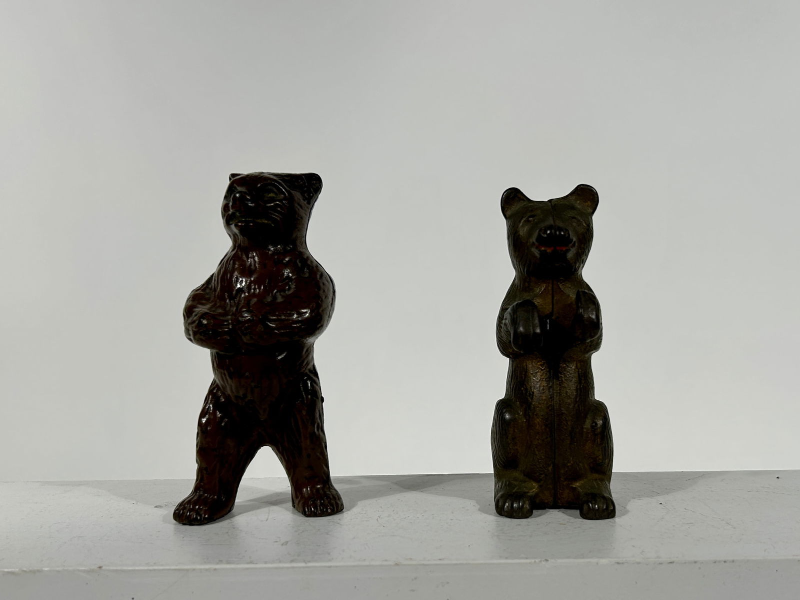 Two Cast Iron Bear Still Banks: A.C. Williams Co./Hubley Mfg. Co. - American 1920's - 5 1/4" and 5 3/4"Tall Respectively
