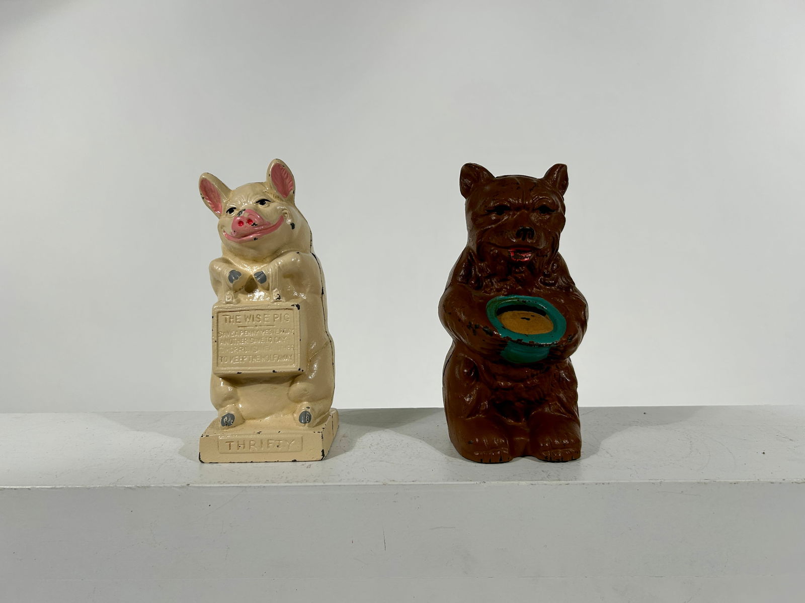 Thrifty Pig and Bear with Honey Pot Cast Iron Still Banks (1 of 3)