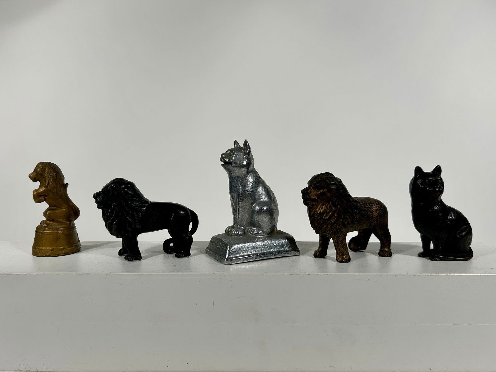 Five Assorted Cat / Lion Cast Iron Still Banks: American 1910/20's - 2 1/2" to 5"Long
