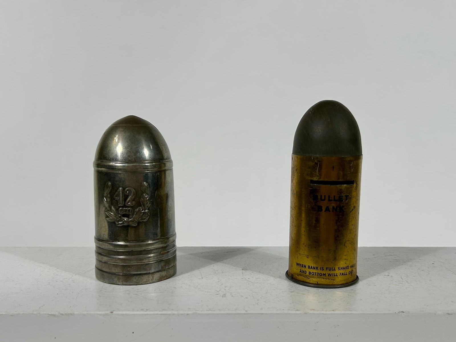 Two Tin Artillery Shells: American/German - Circa 1920 - 4"/4 1/2"T