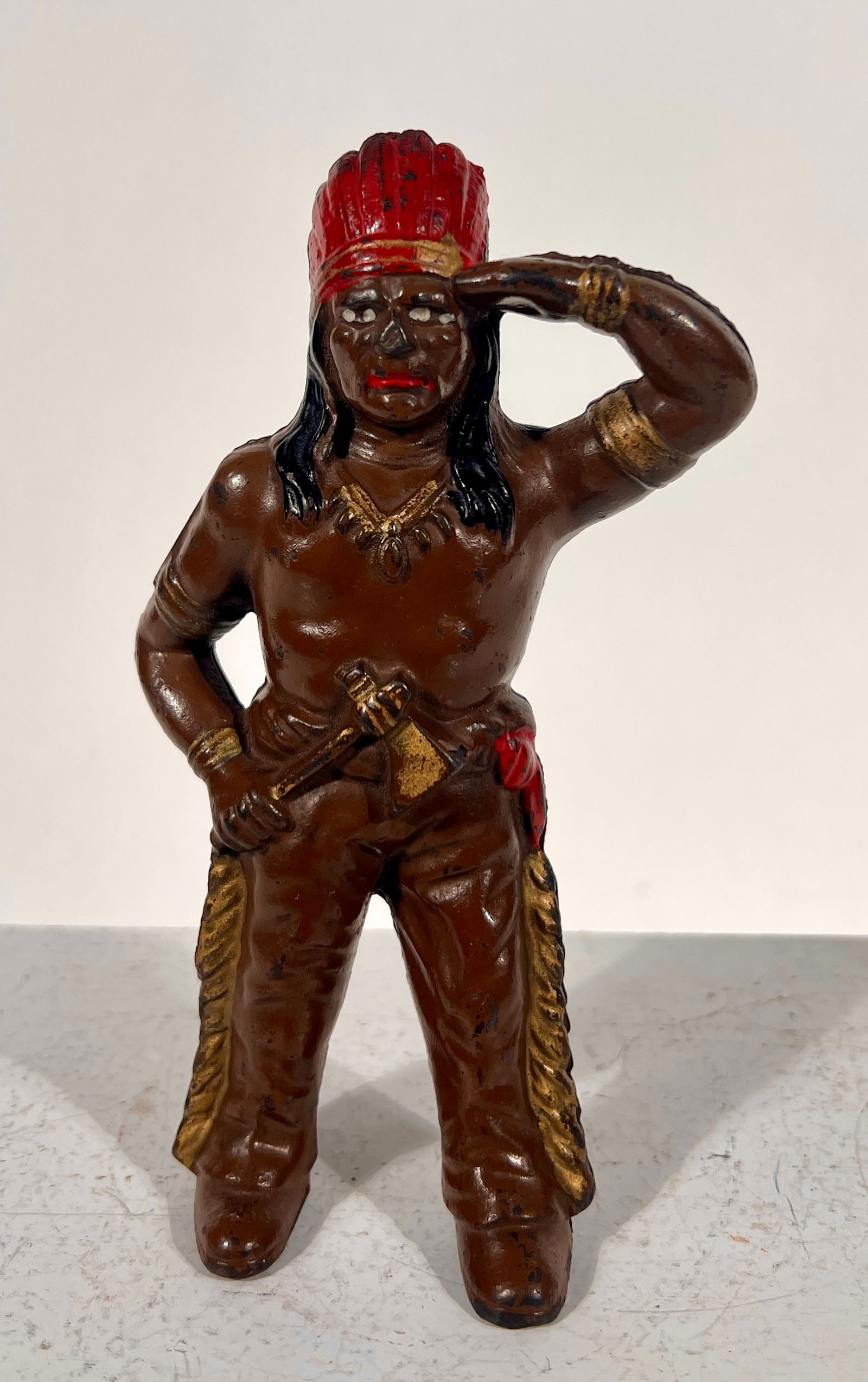 Native American with Tomahawk Cast Iron Bank: Hubley Mfg. Co. - Lancaster, PA. 1920 - 6"T x 3 1/2"W