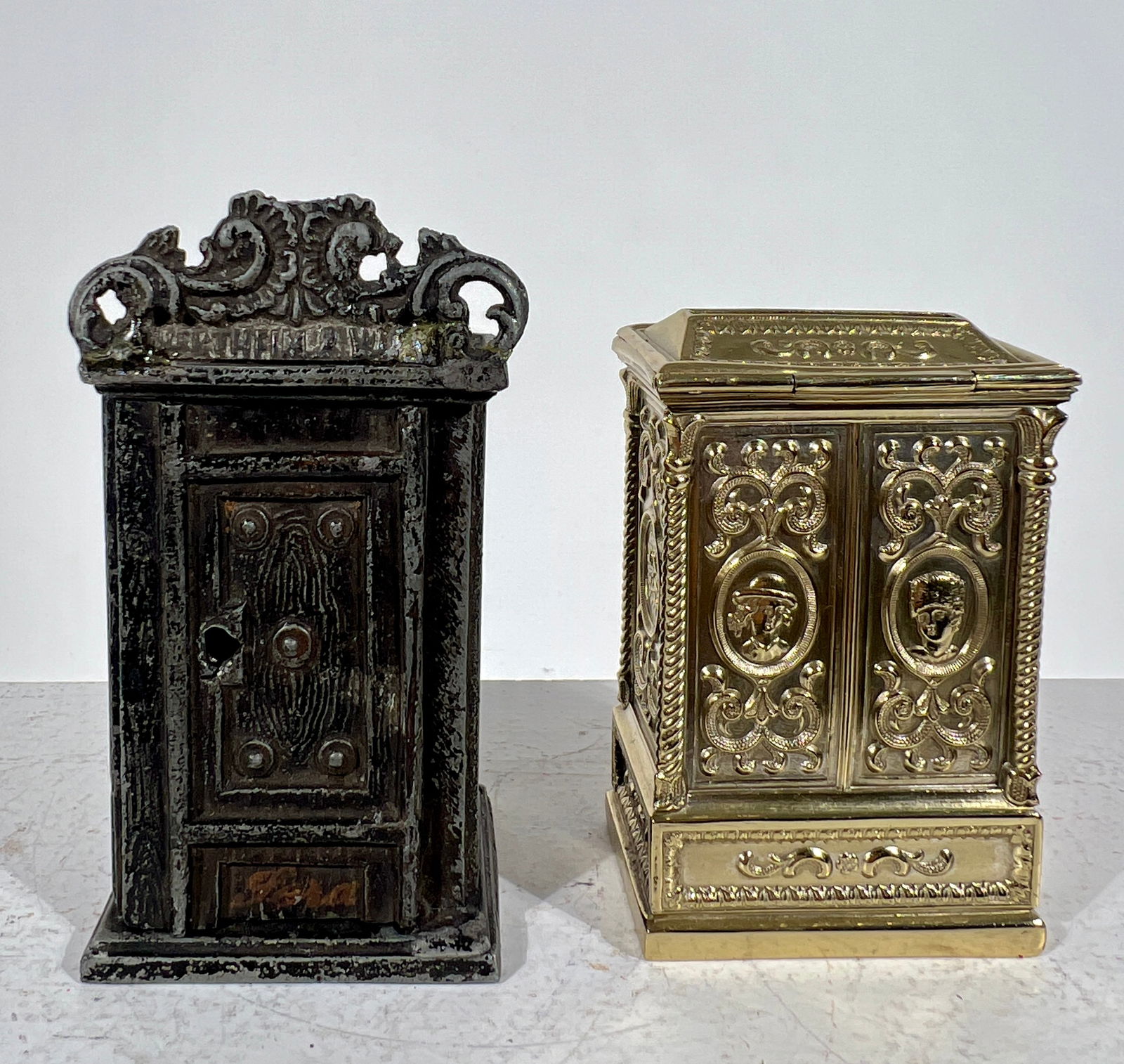 Lead and Silvered Tin Kas Still Banks: German 1890/1900's - 3 3/4"/4 1/4"T