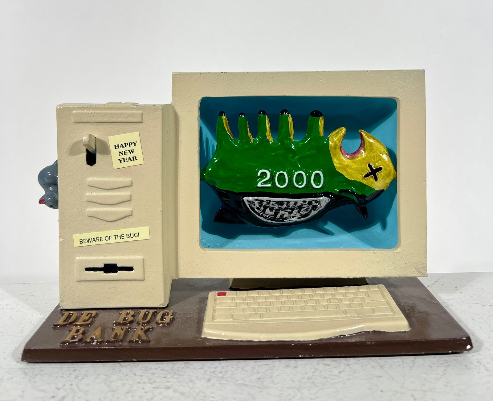 De Bug Bank - Cast Iron Mechanical Bank: Made by Charles Reynolds - Falls Church, VA. 2000 - 7 1/2"L x 4 3/4"T x 3 3/4"D