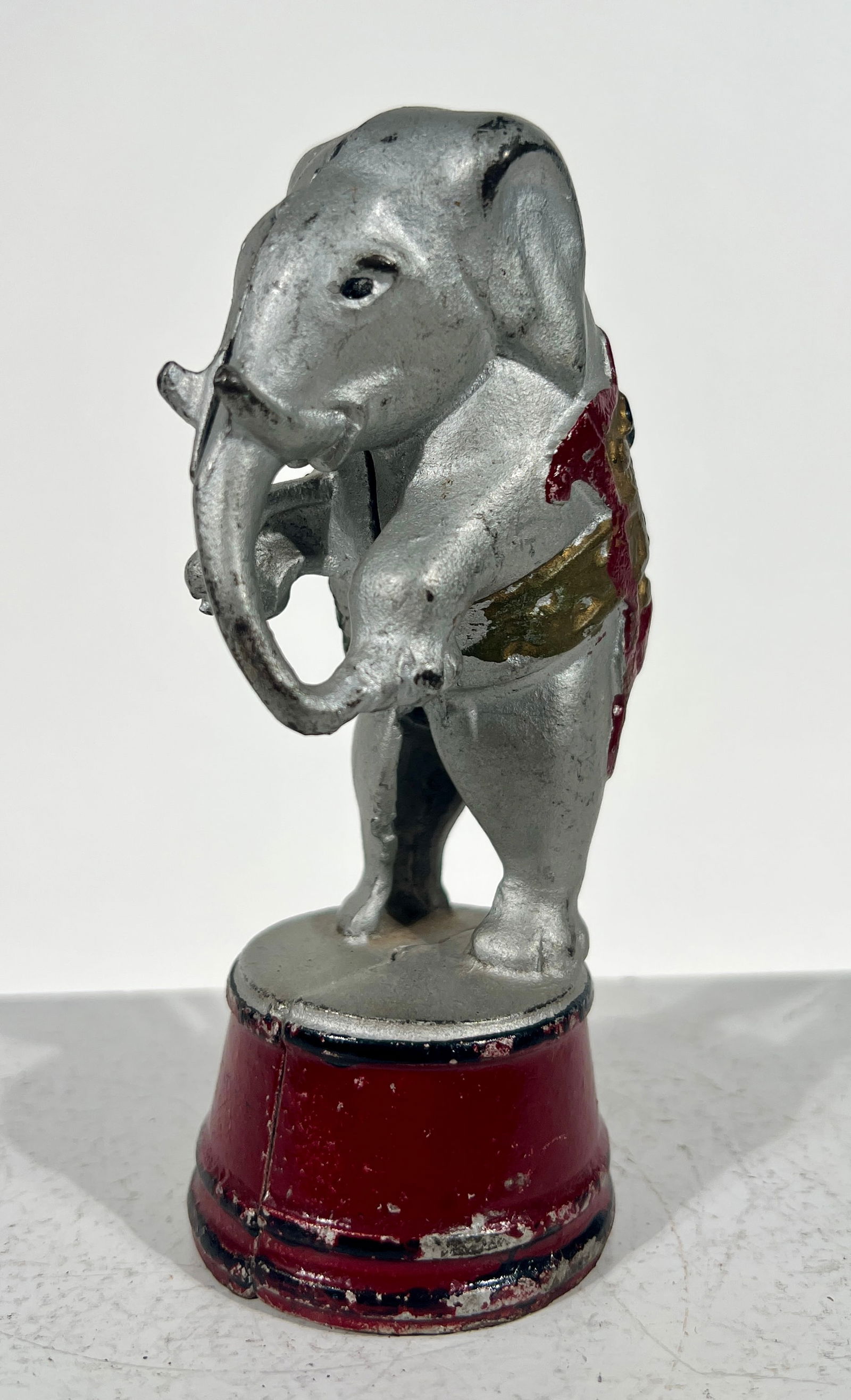 Elephant on Tub Cast Iron Still Bank: A.C. Williams Co. - Ravenna, OH. 1920 - 5 1/4"T x 2 3/4"D