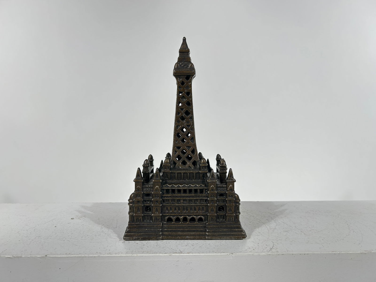 Blackpool Tower Cast Iron Still Bank: Chamberlain and Hill - English 1910 - 7 1/2"T x 4 1/4"W x 2 3/4"D