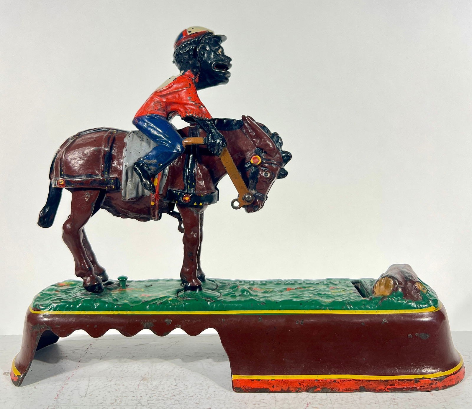 I Always did Spise a Mule Cast Iron Mechanical Bank - Jockey Version: J & E Stevens Company - Cromwell, CT. 1880's - 10"L x 8"T x 3"D