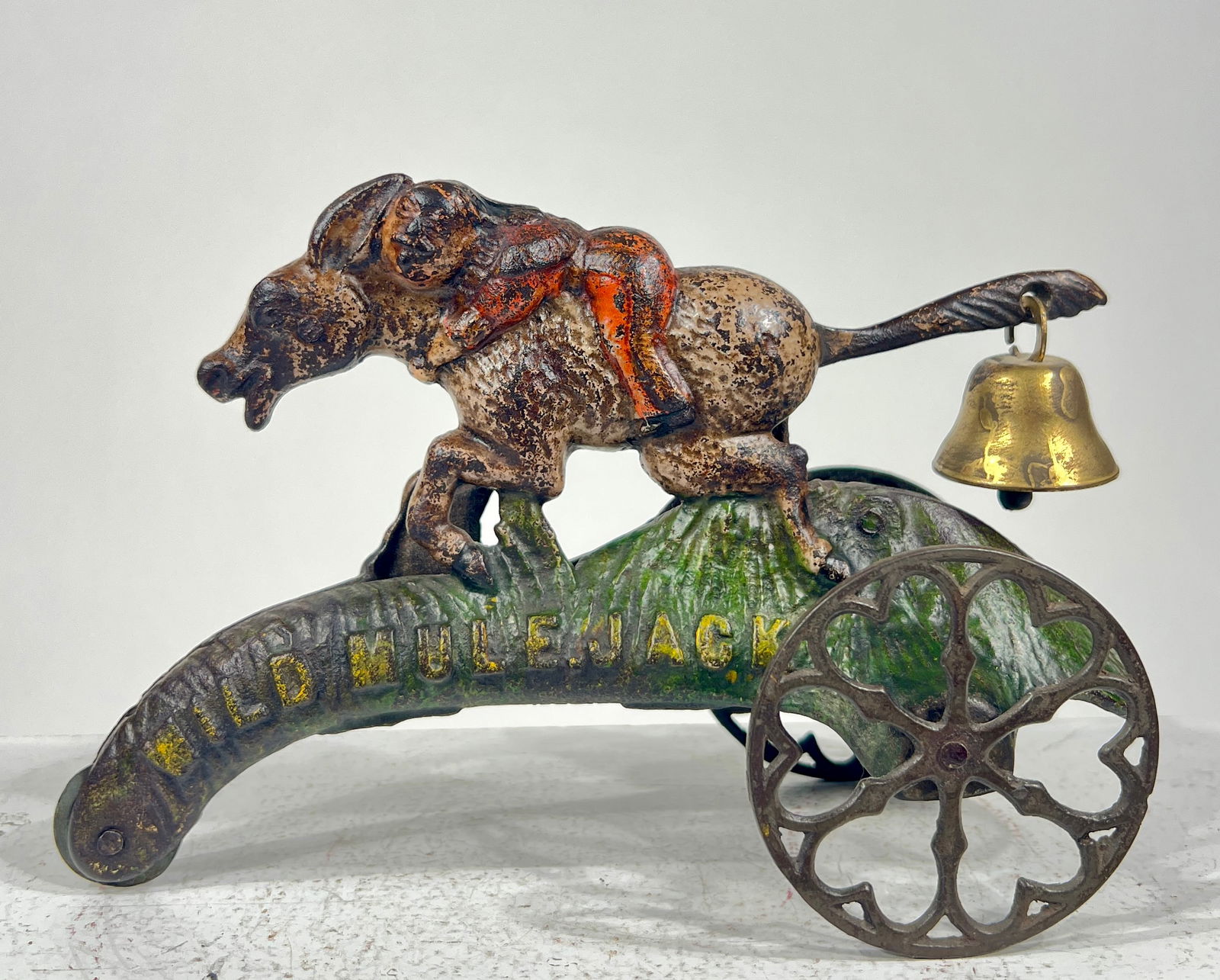 Wild Mulejack Cast Iron Bell Toy: N.N. Hill Company - CT. 1890 - 8 1/4"L x 5 1/4"T x 3 1/4"D
