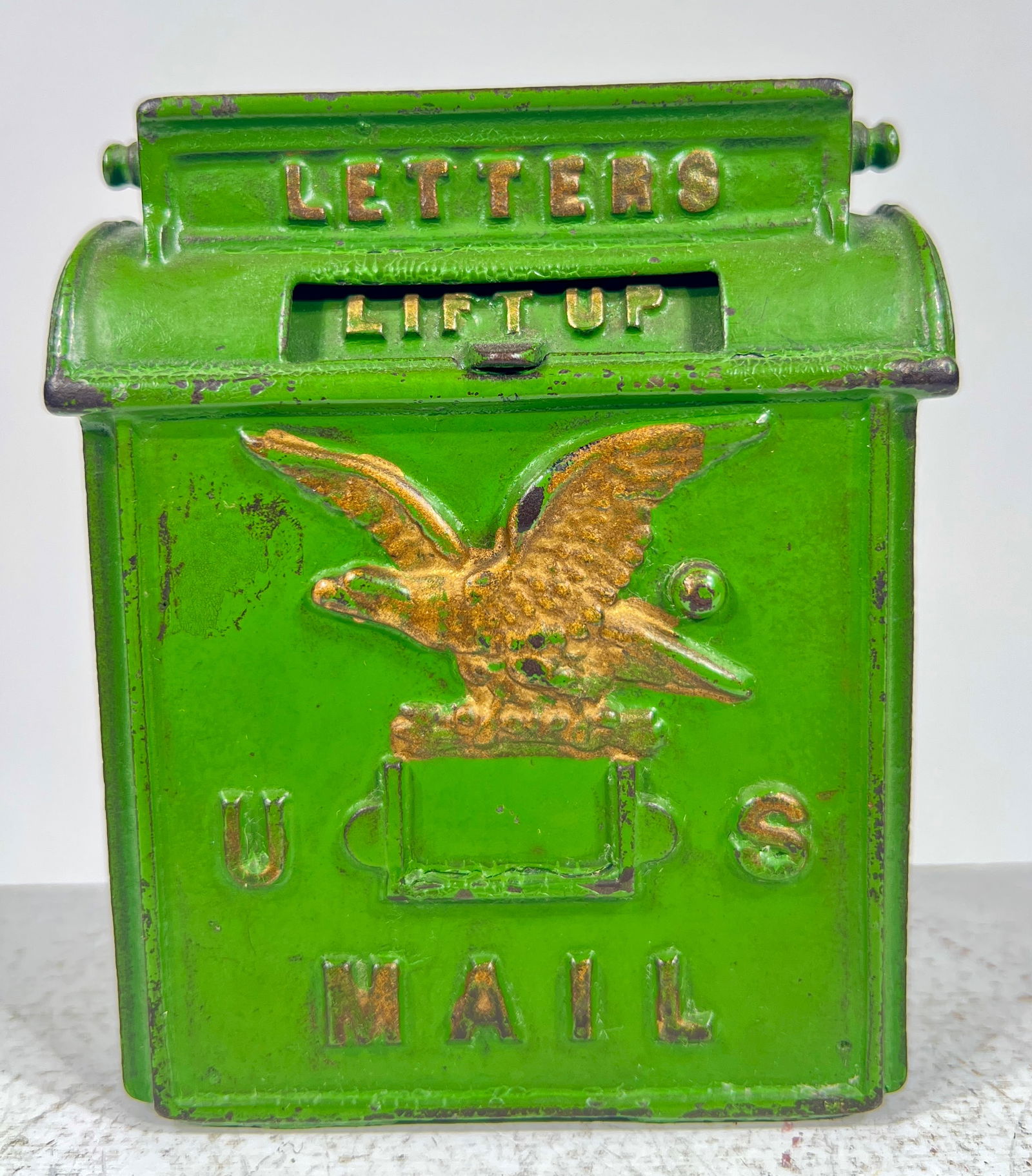 U.S. Mail Cast Iron Bank: Kenton Hardware - Kenton, OH. 1920's - 4"T x 3 1/4"W x 1 3/4"D