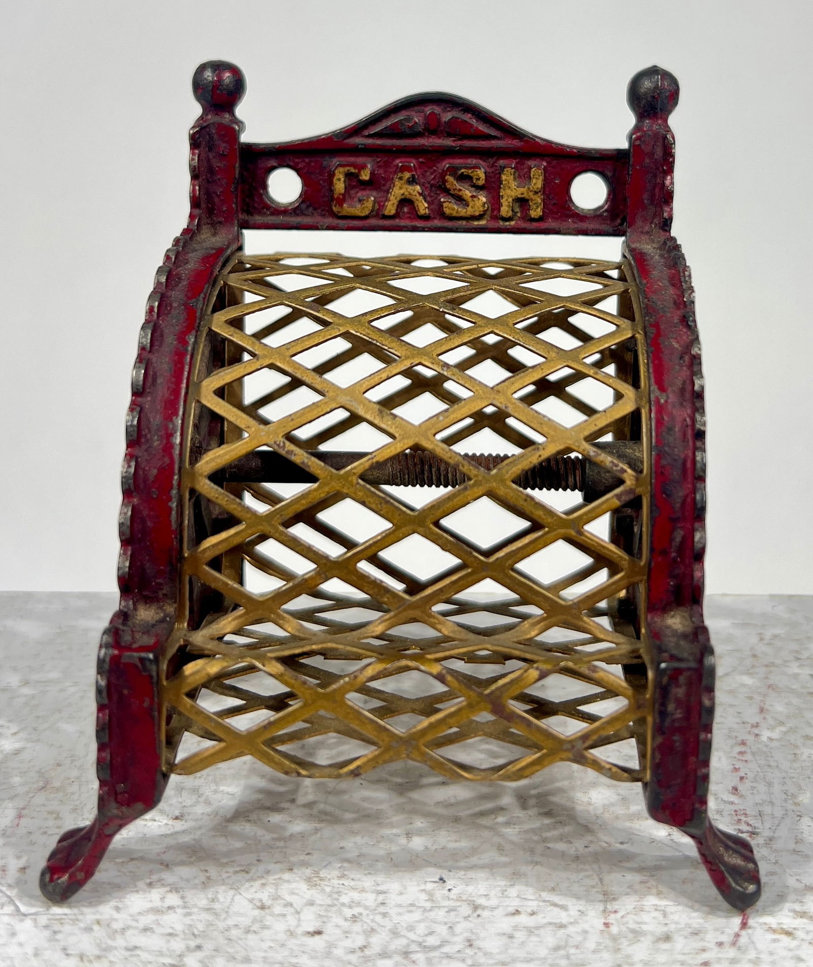 Cash Register Bank - Cast Iron and Steel Mesh: Arcade Mfg. Co. - Freeport, IL. 1920 - 3 3/4"T x 3 1/4"W x 2 1/2"D