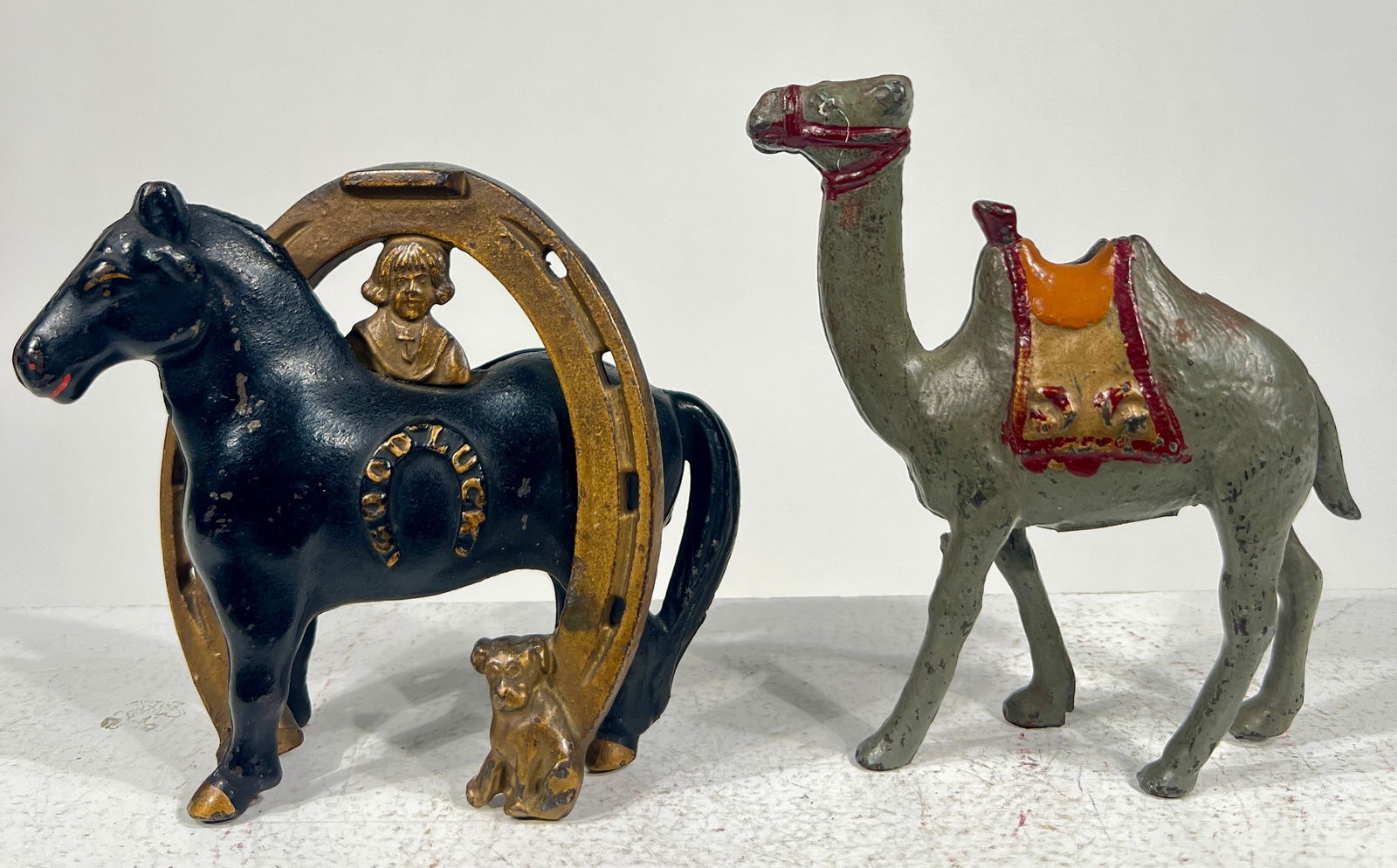 Good Luck Horseshoe / Grey Camel Cast Iron Banks (1 of 3)