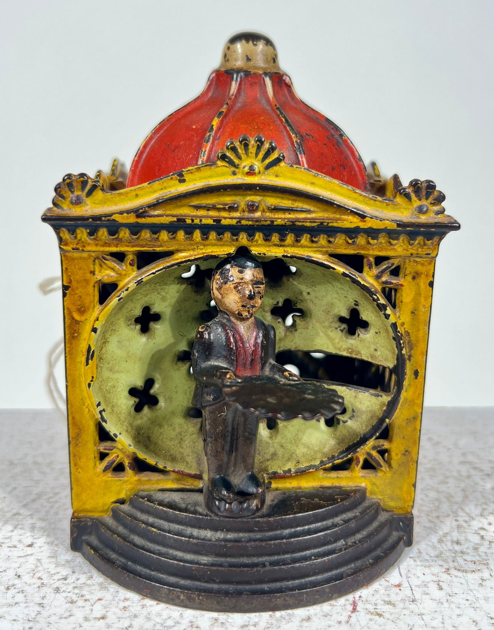 Hall's Lilliput Cast Iron Mechanical Bank - Yellow Version (1 of 3)