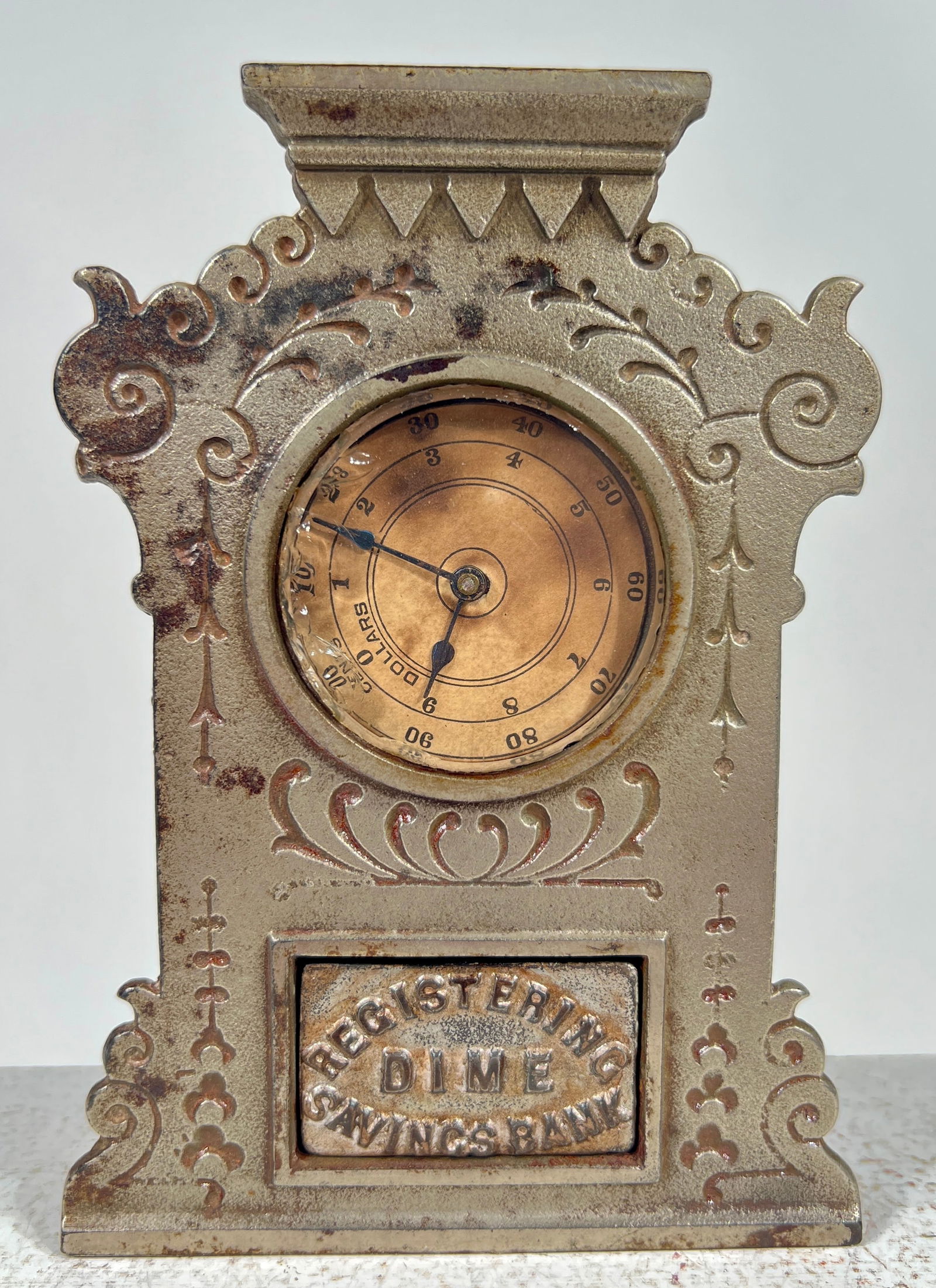 Registering Dime Savings Bank: Designed by Alfred S. and Louis A. Munger - Made by Ives, Blakeslee Company - Bridgeport, CT. 1890 - 6"T x 4"W x 4 1/4"D
