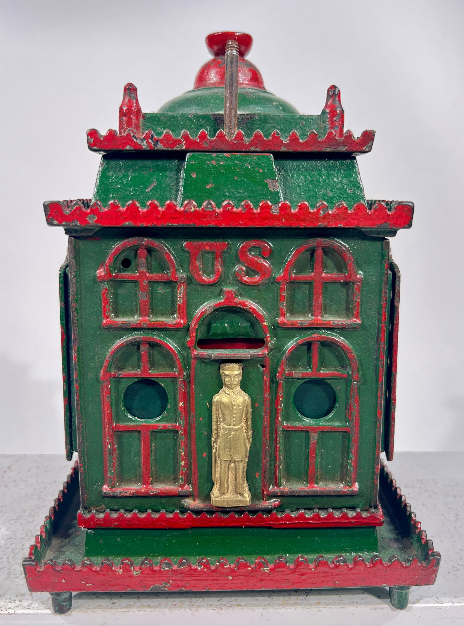 U.S. Bank - Very Rare Cast Iron Mechanical Bank: J & E Stevens Co. - Cromwell, CT. 1870's - 9"T x 6"W x 6"D