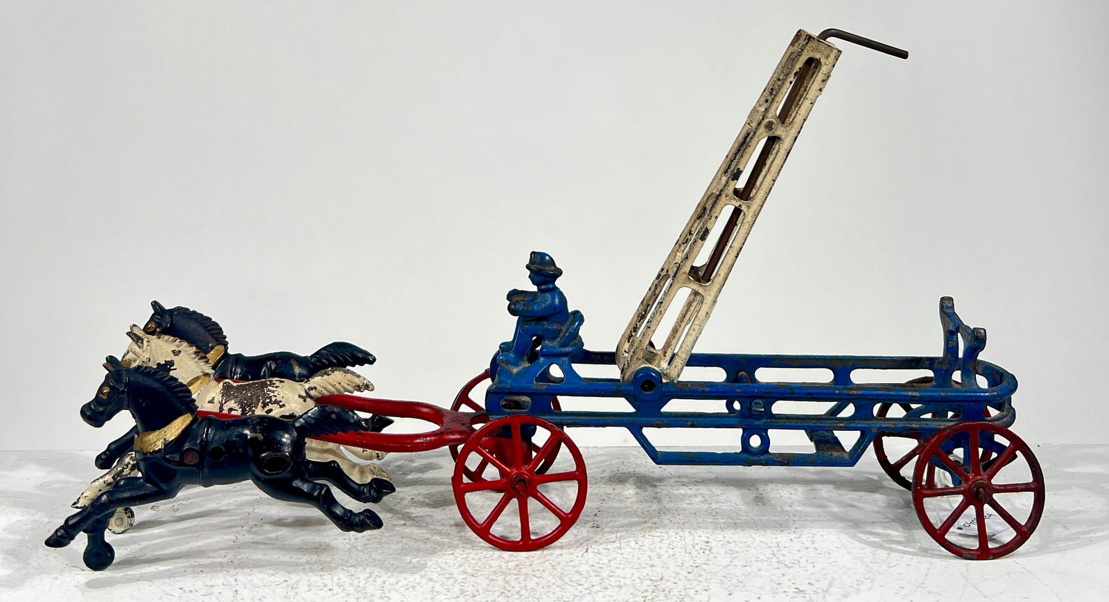 Three Horse Watertower Cast Iron Toy: Hubley Mfg. Co. - Lancaster, PA. 1915 - 13 3/4"L x 4"T x 3 1/2"D The Olshefski Collection