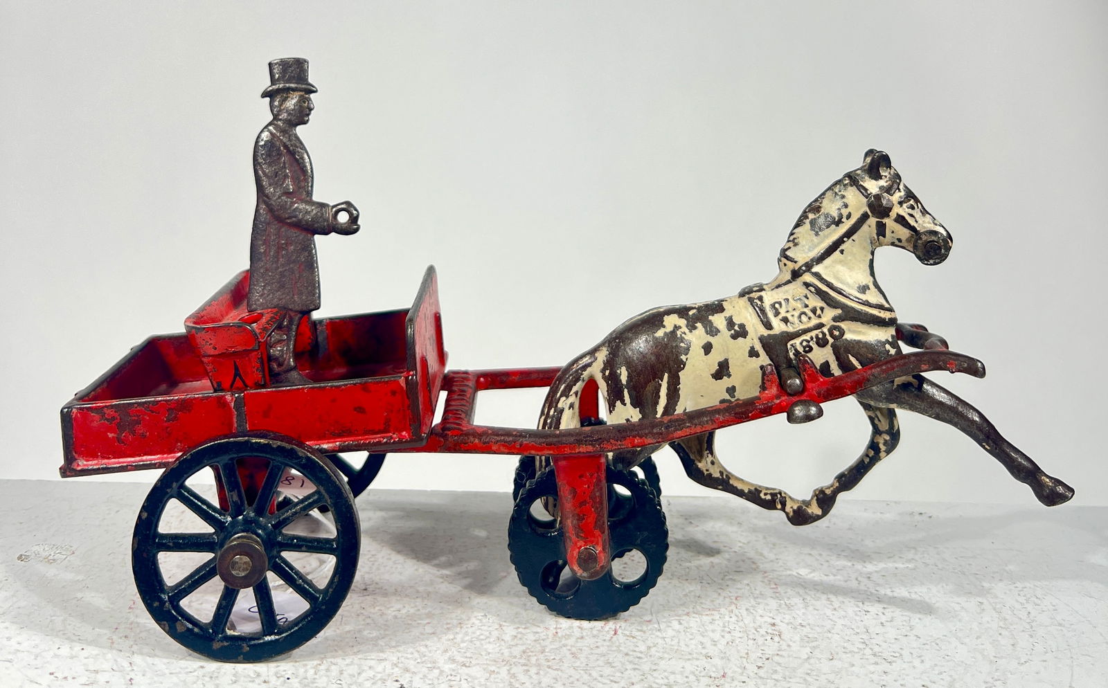 Single Horse Road Cart - Cast Iron with Articulated Horse: Carpenter Toy Company - New York 1880's - 10 1/4"L x 5 3/4"T x 4"D The Olshefski Collection