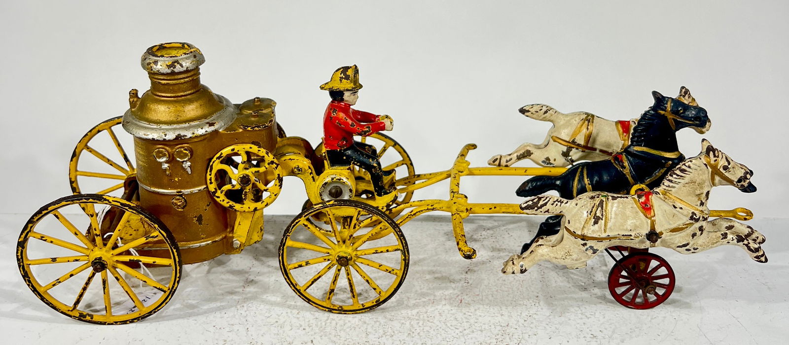 Three Horse Fire Pumper: Wilkins Hardware- Keene, NH 1905- 16"L x 5 3/4"T x 4" D The Olshefski Collection