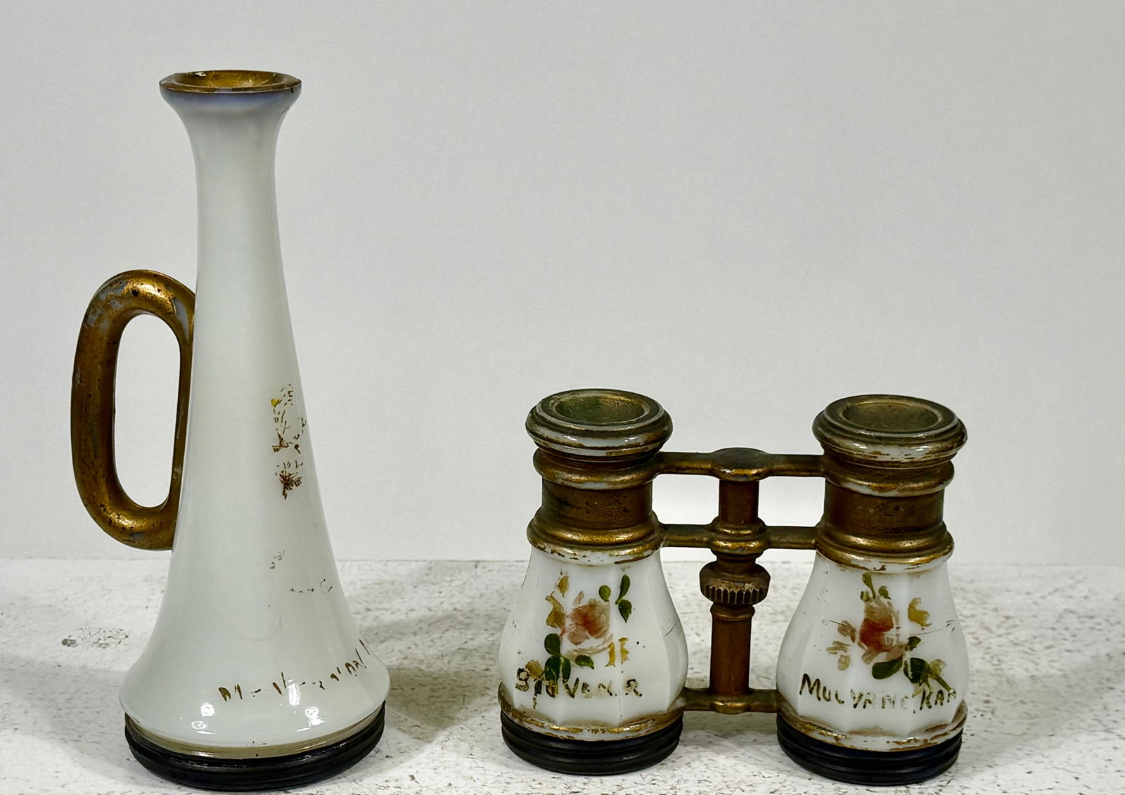 Milk Glass Candy Container- Bugle and Opera Glasses Both Souvenirs (1 of 3)