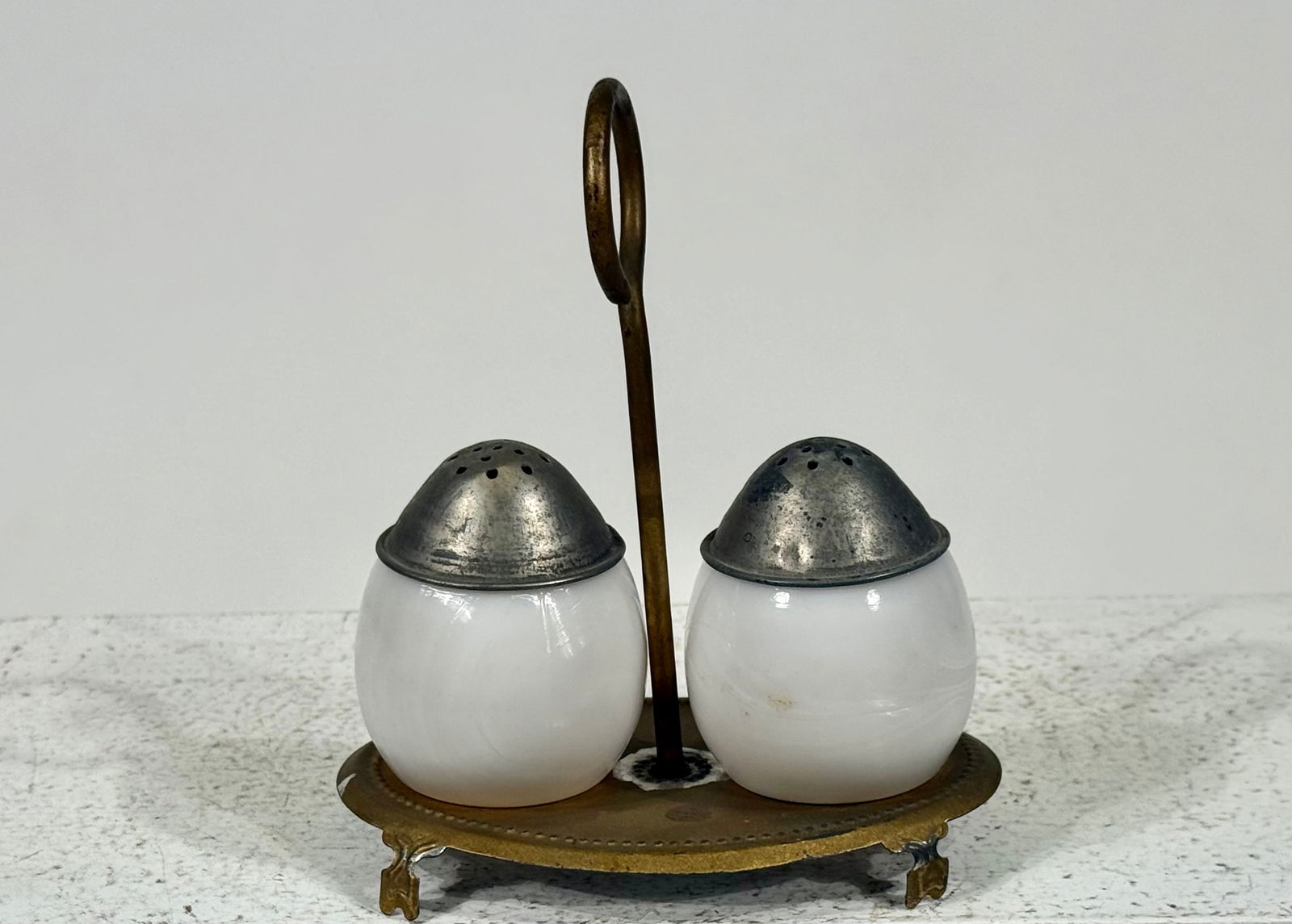 Milk Glass Salt + Pepper Shakes on the Original Tin Tray (1 of 3)