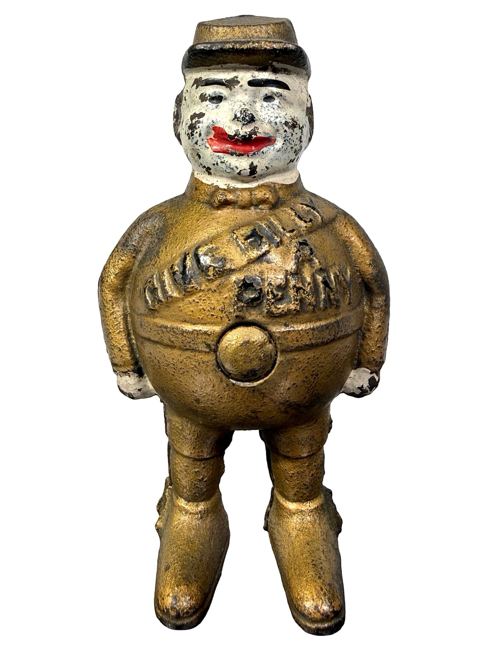 Give Billy a Penny Bank: A.K.A. "Billy Bounce". Scarce Gold Painted Version. Made by Hubley Mfg. Company. Lancaster, Pa. - 1910. 4 1/2" Tall.