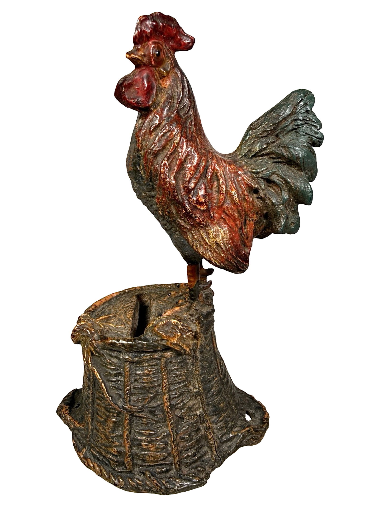 Rooster on a Basket: By the Elastolin Company. German - 1915. 5 3/4" Tall x 3 1/4" Wide.