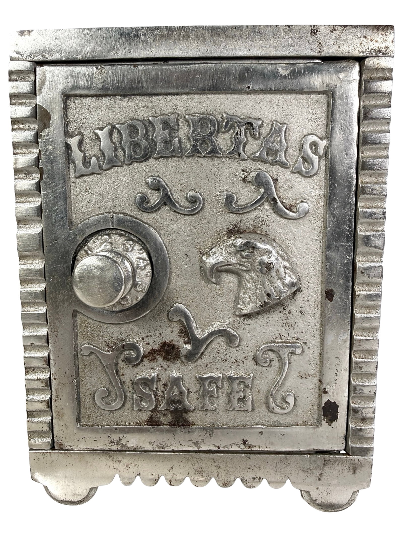 Libertas Safe Bank - Scarce: Made by Mudd Mfg. Co. Chicago, IL - 1905. 6 1/2" Tall x 5" Wide x 4 1/2" Deep.