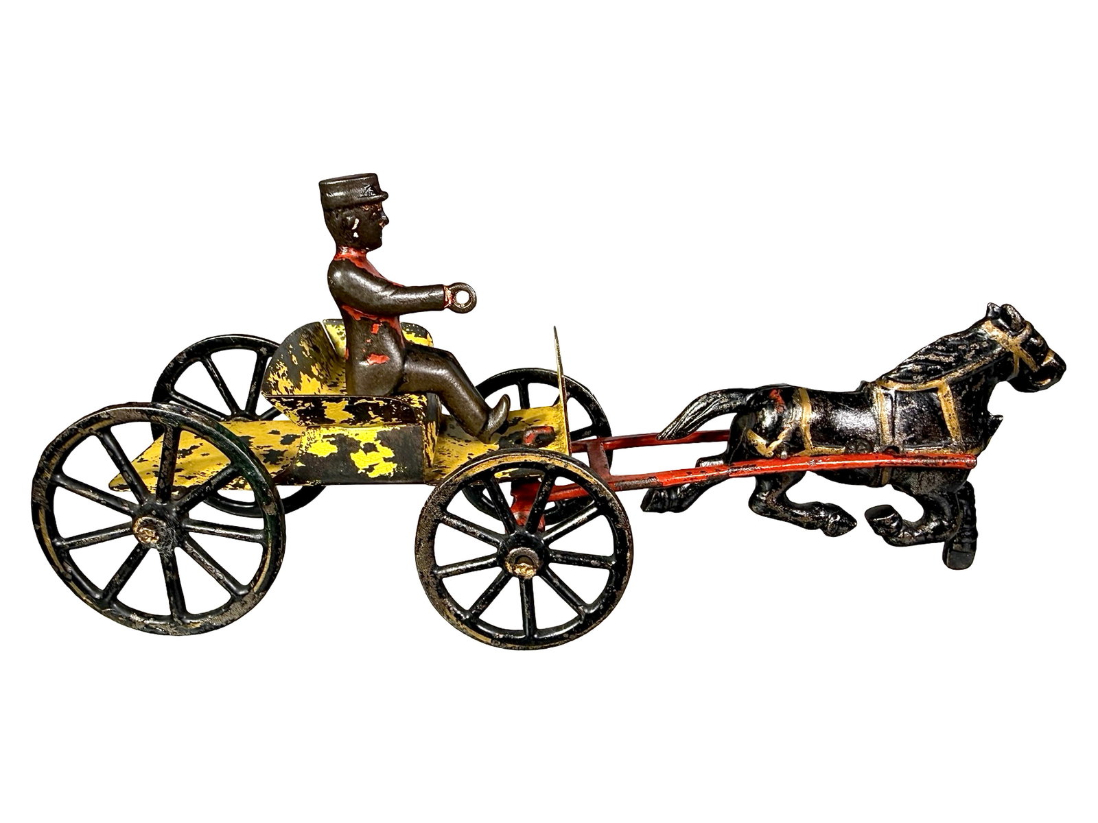 Single Horse Buckboard: Made by Wilkins Hardware. Keene, NH - 1905. Cast Iron and Sheet Tin. 10" Long x 4 1/2" Tall x 3 1/2" Deep.