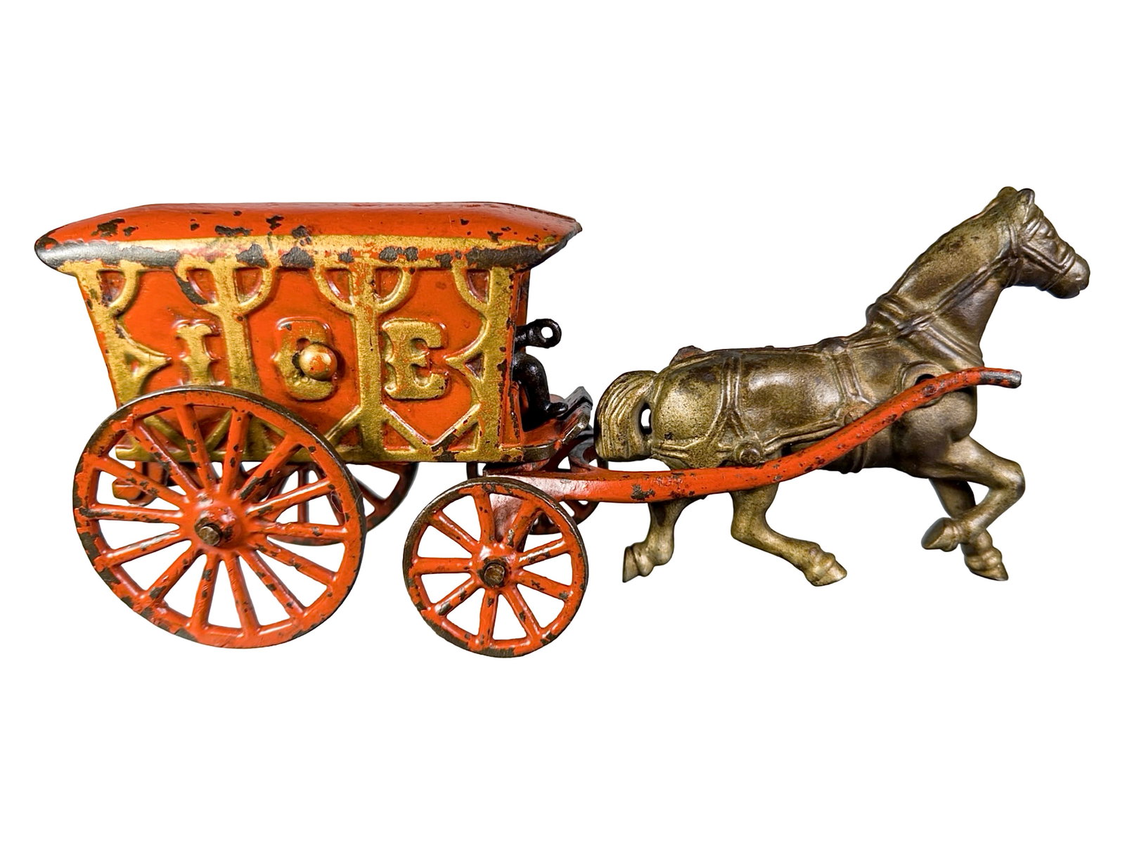 Single Horse Ice Wagon - Scarce: Made by Jones & Bixler Company. Freemansburg, Pa. - 1910's. 10" Long x 5" Tall x 3 3/4" Deep.
