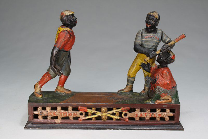 Darktown Battery Mechanical Bank: Made by the J. & E. Stevens Company Cromwell, Connecticut – Circa 1888 The “Darktown Battery” ranks among the most celebrated of all mechanical banks. It’s sports theme, composition, vivid col