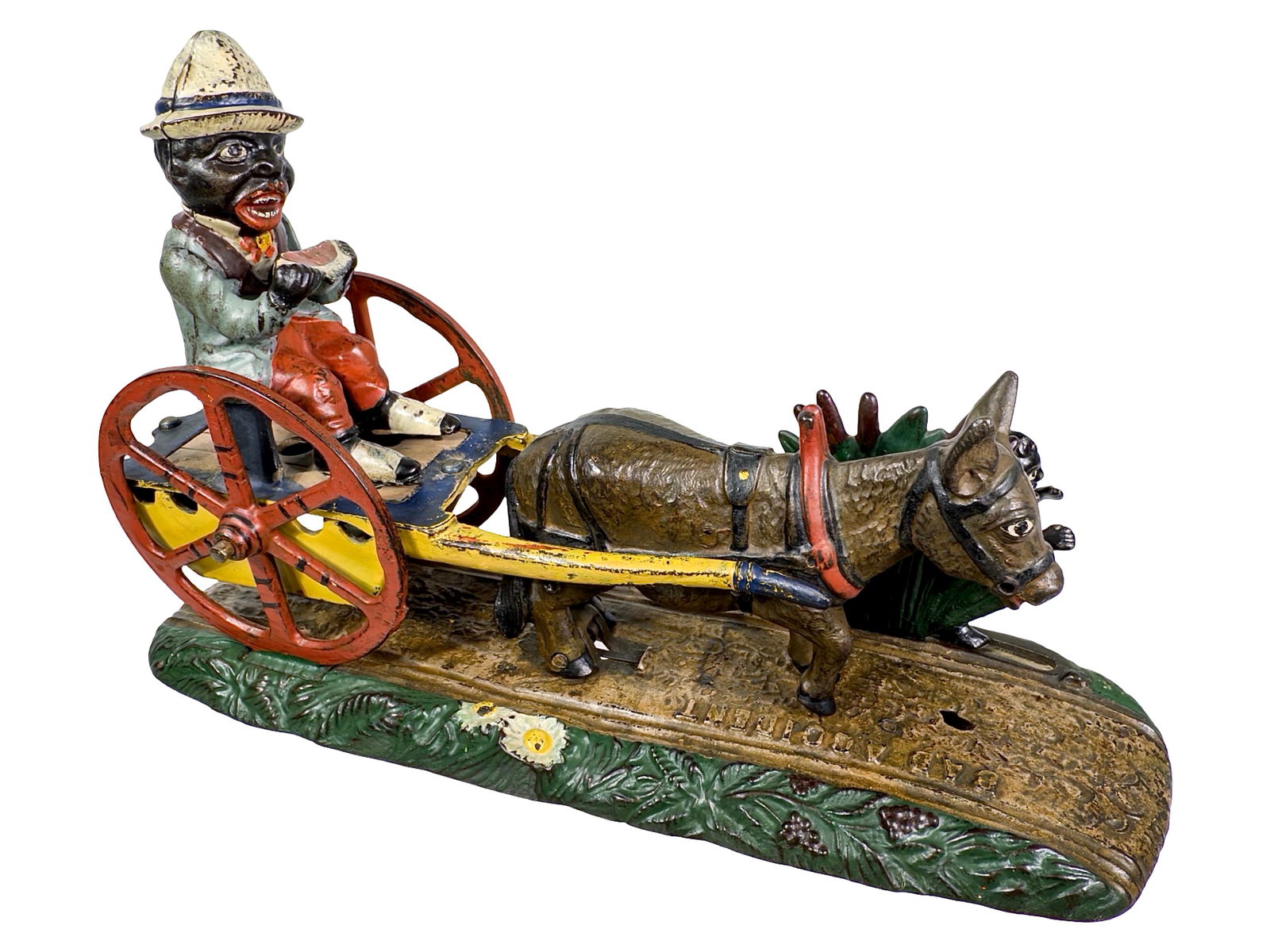 Bad Accident - Cast Iron Mechanical Bank: J. & E. Stevens Company - Cromwell, CT. 1890. 10 1/4" Long x 6" Tall x 3 1/2" Deep. The Peirce Collection.