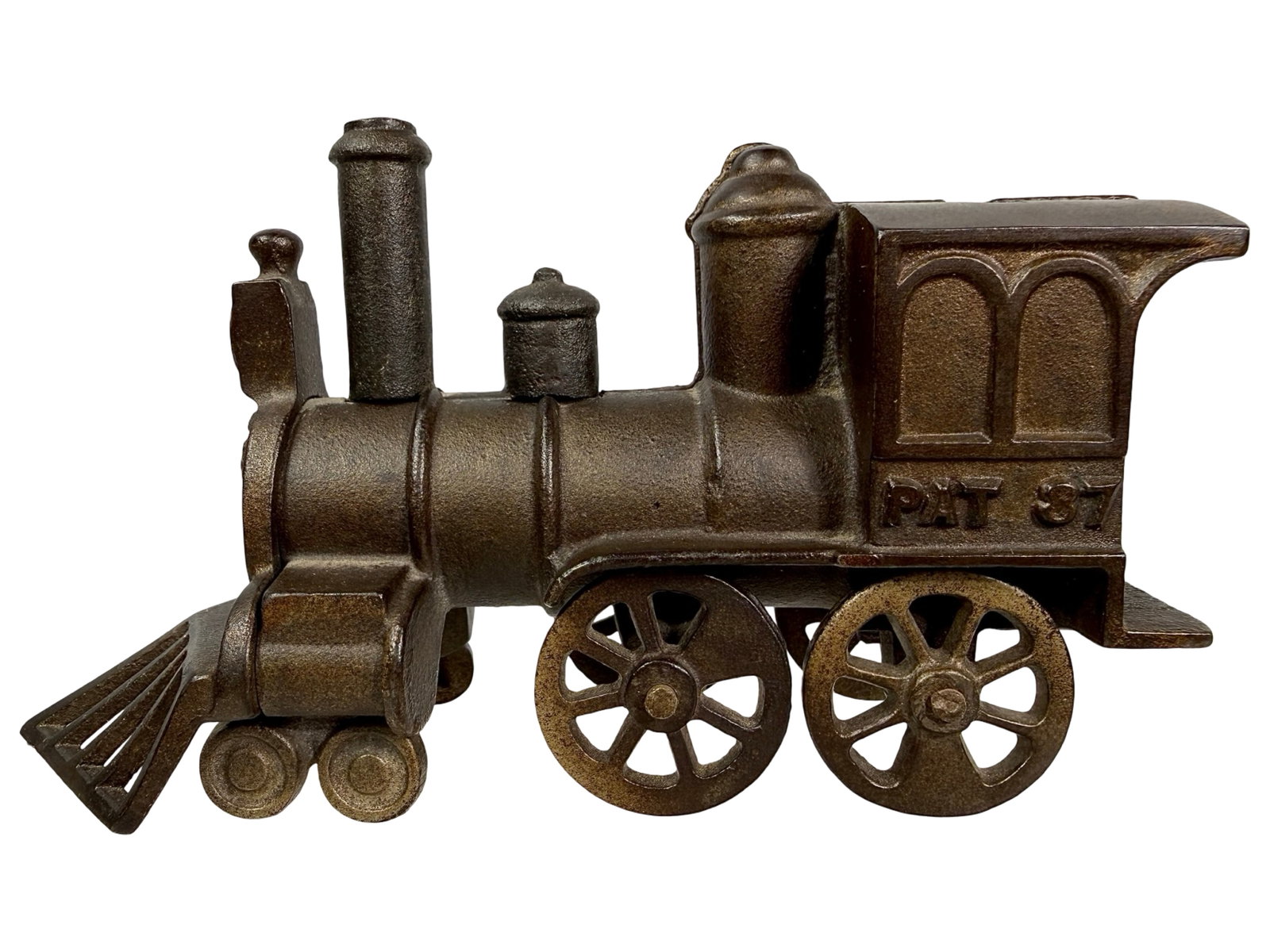 Safety Locomotive - Cast Iron Mechanical Bank: American 1887. 6" Long x 3 1/2" Tall x 2" Deep. The Peirce Collection.
