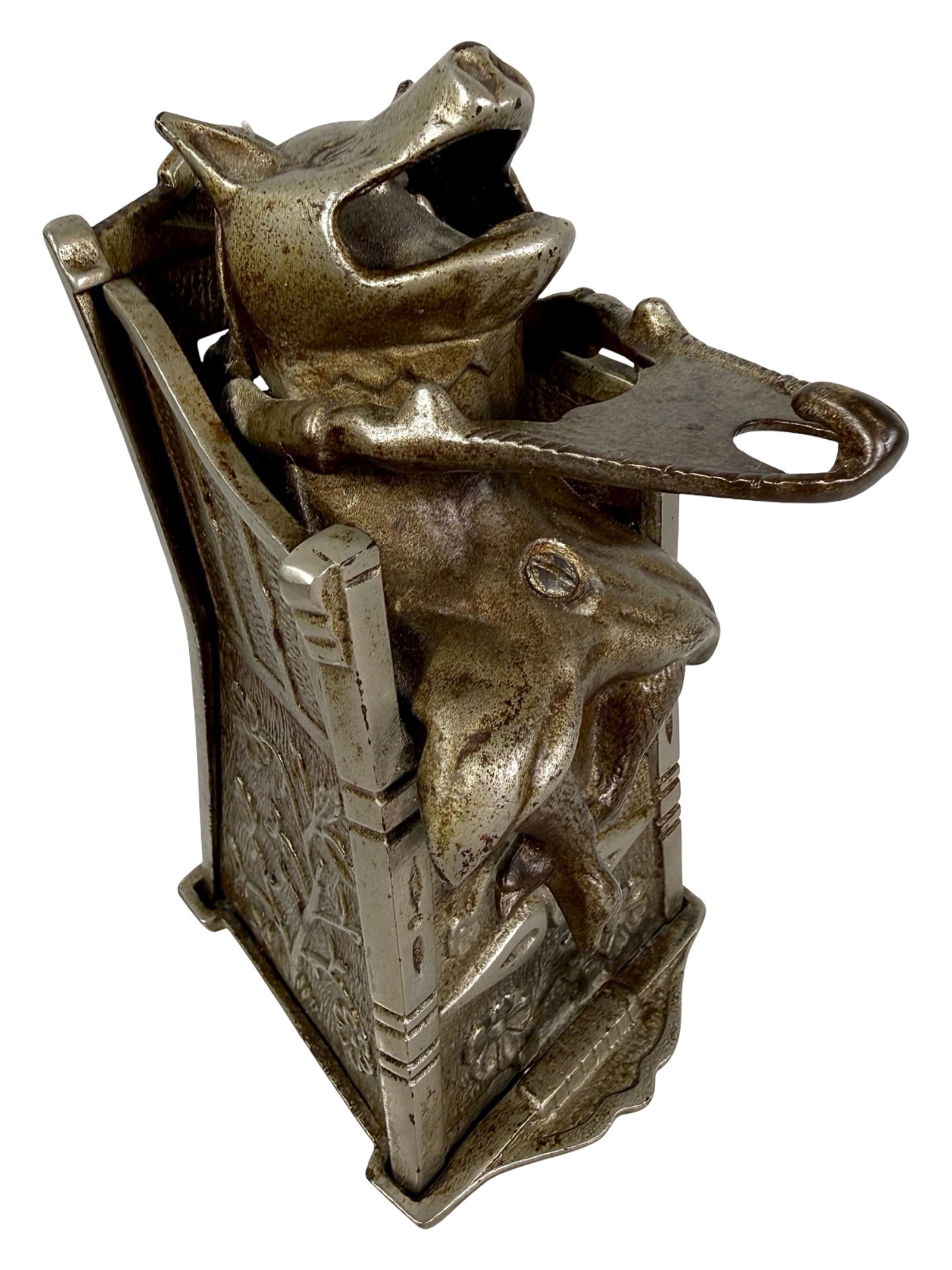 Pig in High Chair - Cast Iron Mechanical Bank: J. & E. Stevens Company - Cromwell, CT. 1890. 6" Tall x 3" Wide x 4" Deep. The Peirce Collection.