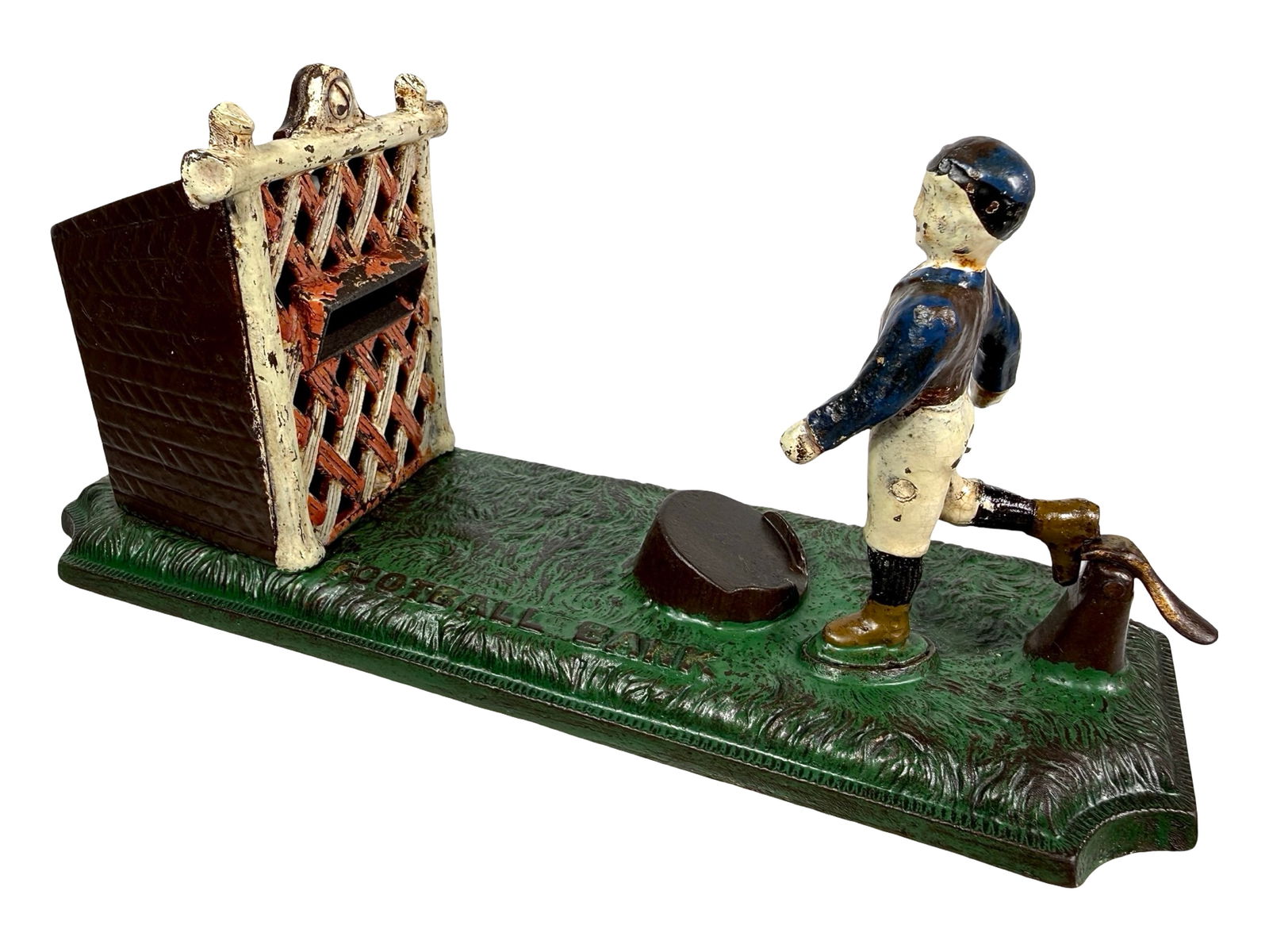 English Football - Cast Iron Mechanical Bank: English 1890's - 4 1/2"T x 10 1/8" Long x 3 1/4" Deep. The Peirce Collection.