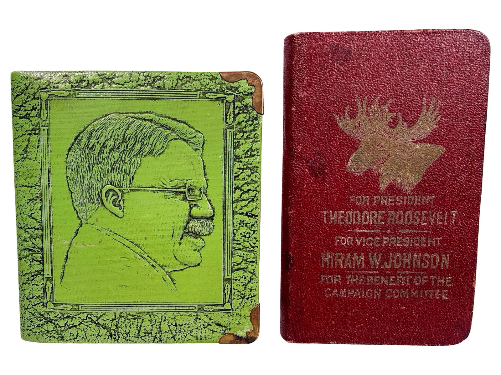 Two Theodore Roosevelt Book Banks - One of the 1912 Bull Moose Presidential Ticket: American 1912/1930. Bigger one is 3" Tall x 3" Wide. The Peirce Collection.