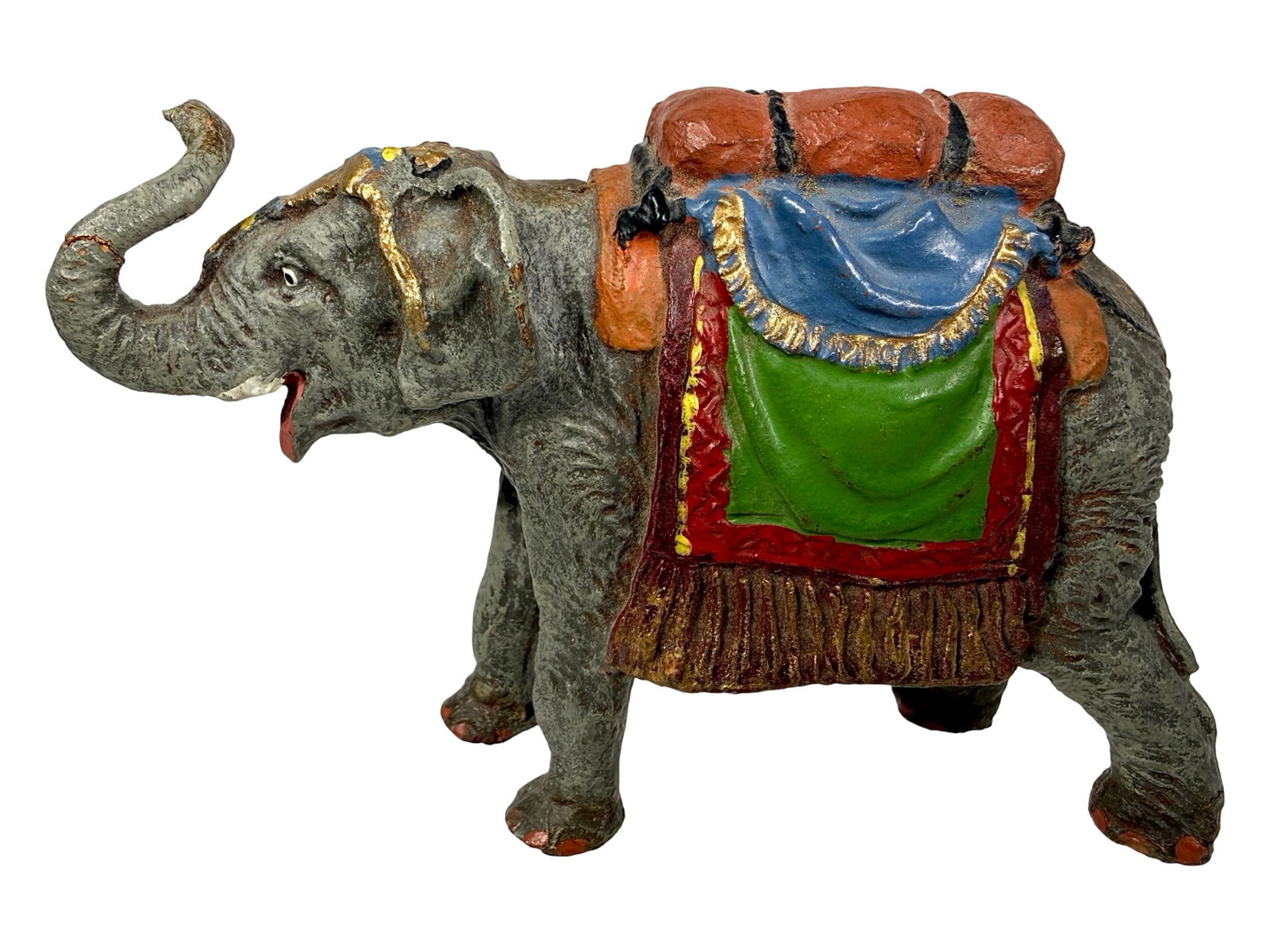 Papier Mache Elephant Bank - KLT: Made by Elastolin Company. German 1920's. 3 1/2" Tall x 5" Long. The Peirce Collection.