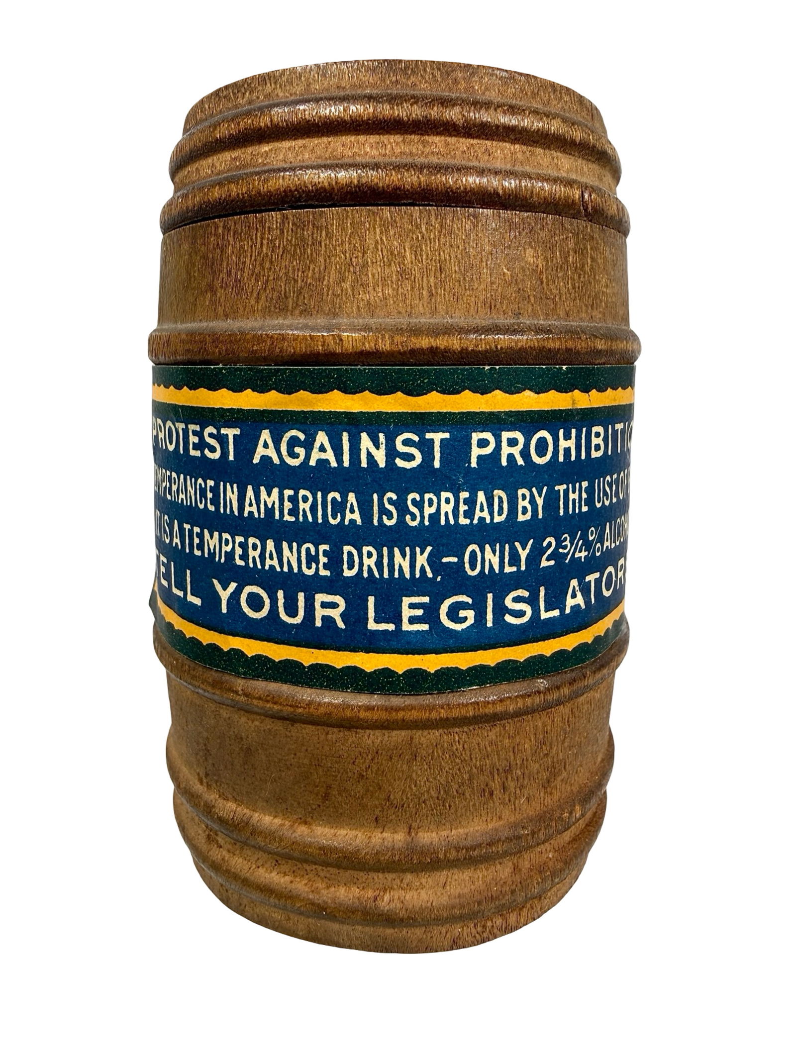 Prohibition Barrel Bank: American 1920's. 3" Tall x 1 3/4" Wide. The Peirce Collection.