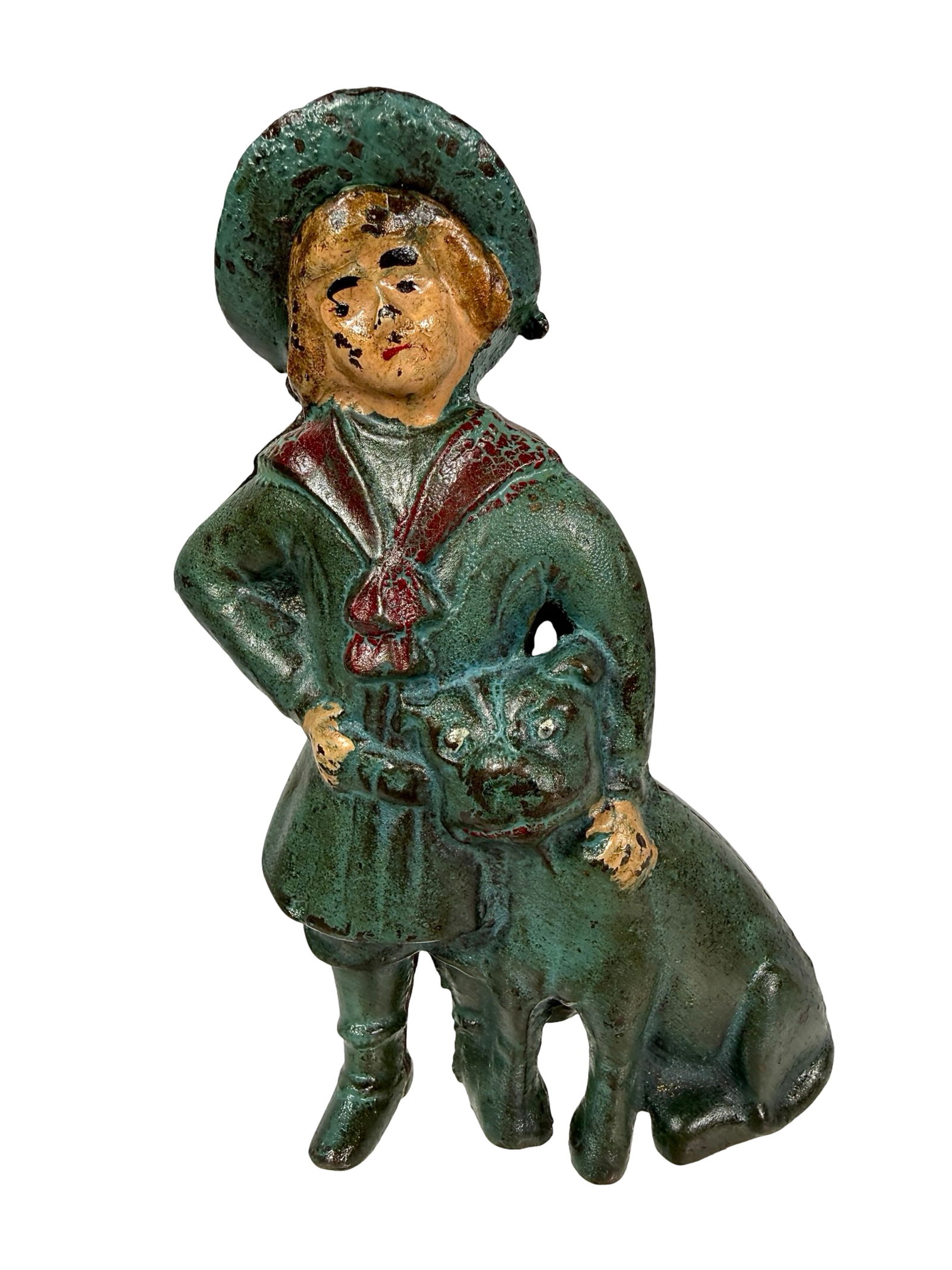 Buster Brown & Tige Cast Iron Bank - Scarce Multicolor: A.C. Williams Company. Ravenna, Ohio - 1915. 5" Tall x 3" Wide.