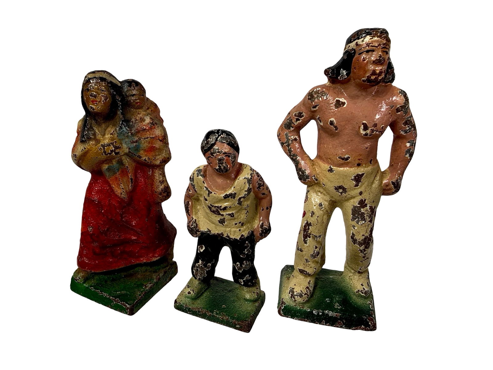 Indian Family Paperweight Set: Wilton Products. American 1930's. Tallest is 4".