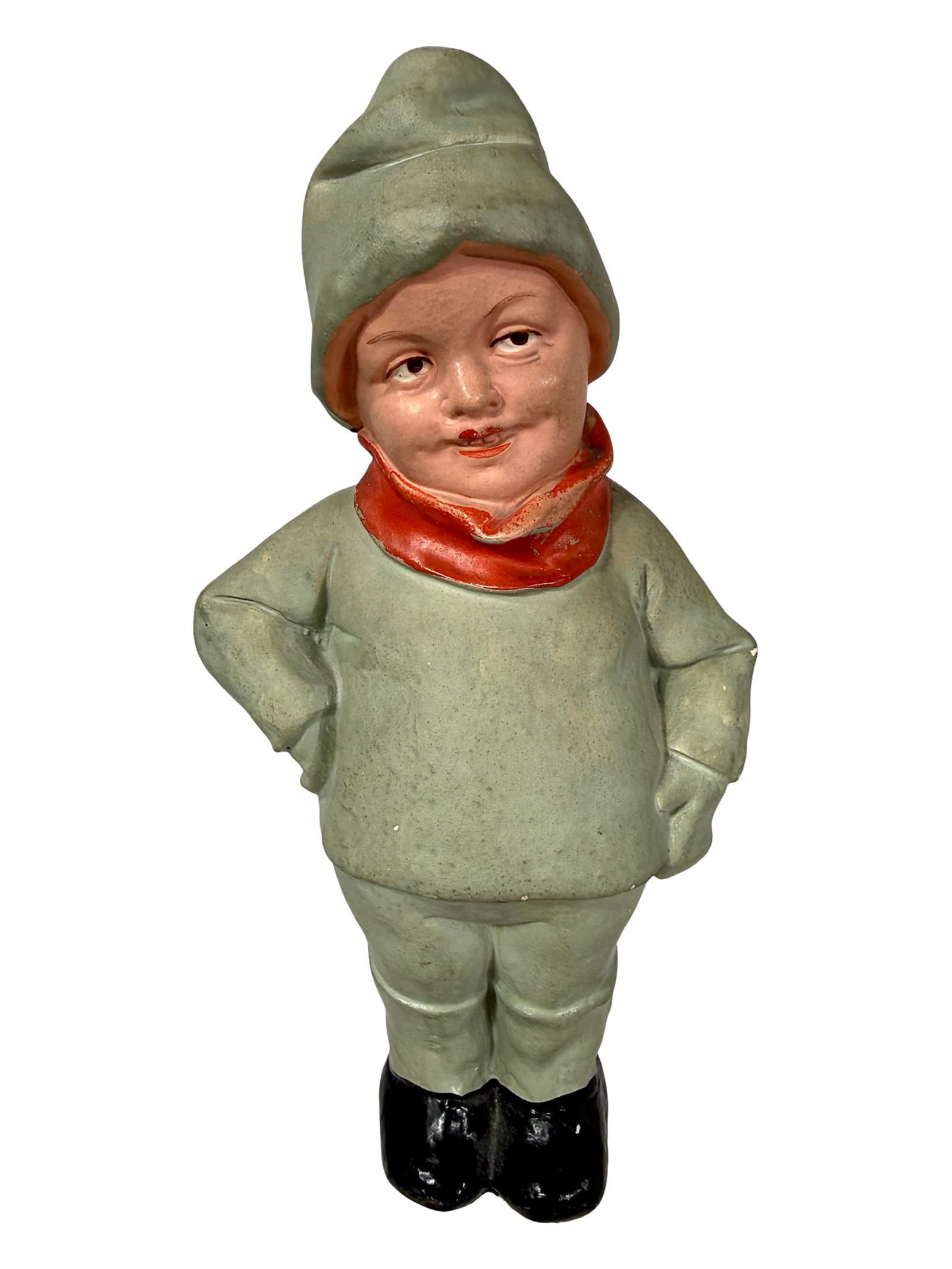 Chalkware Boy Still Bank: German 1930. 8" Tall x 4 1/2" Wide.