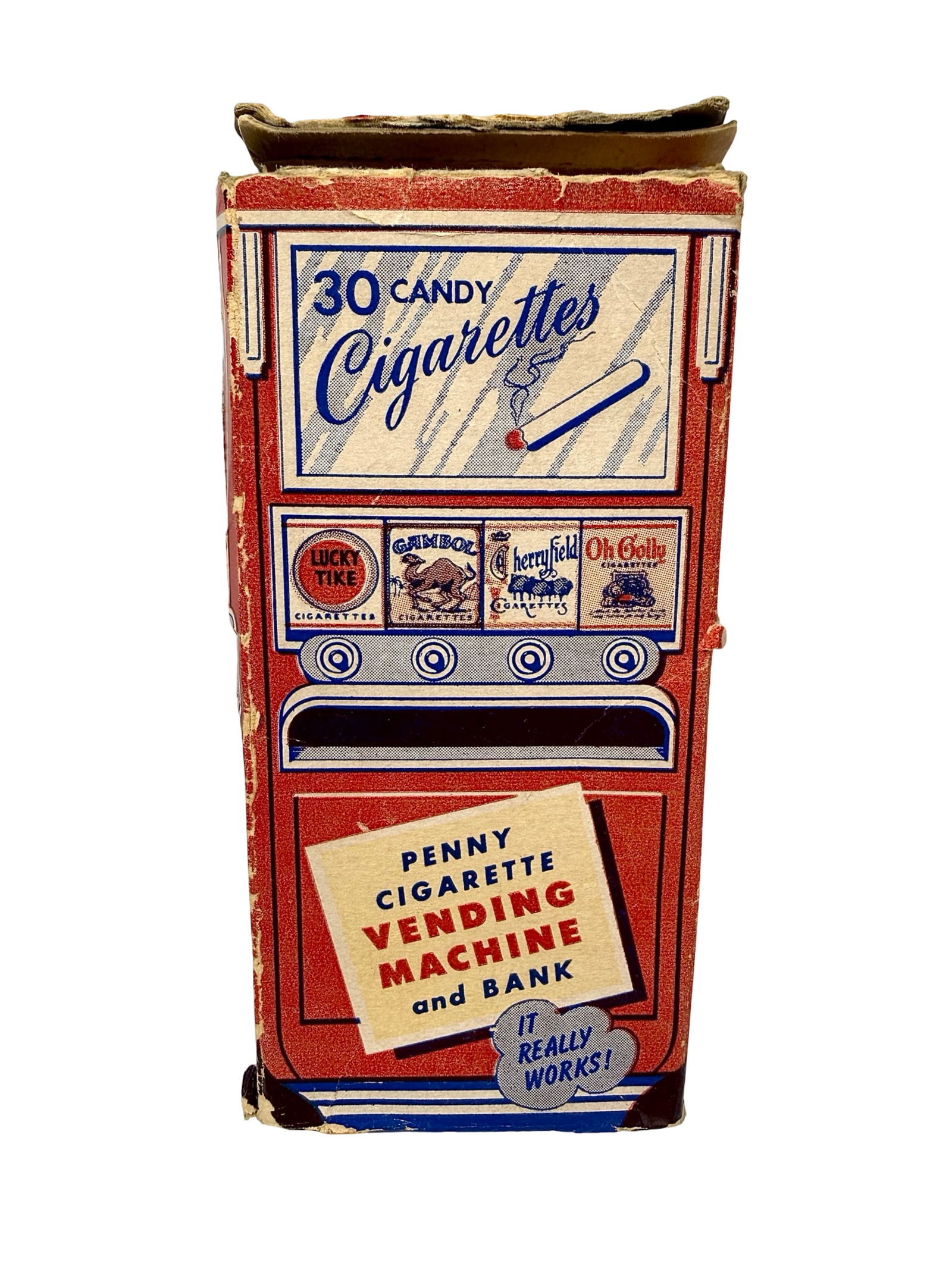 Cardboard Candy Cigarette Vending Bank: Par Beverage Corp. Cincinnati, Ohio - 1951.