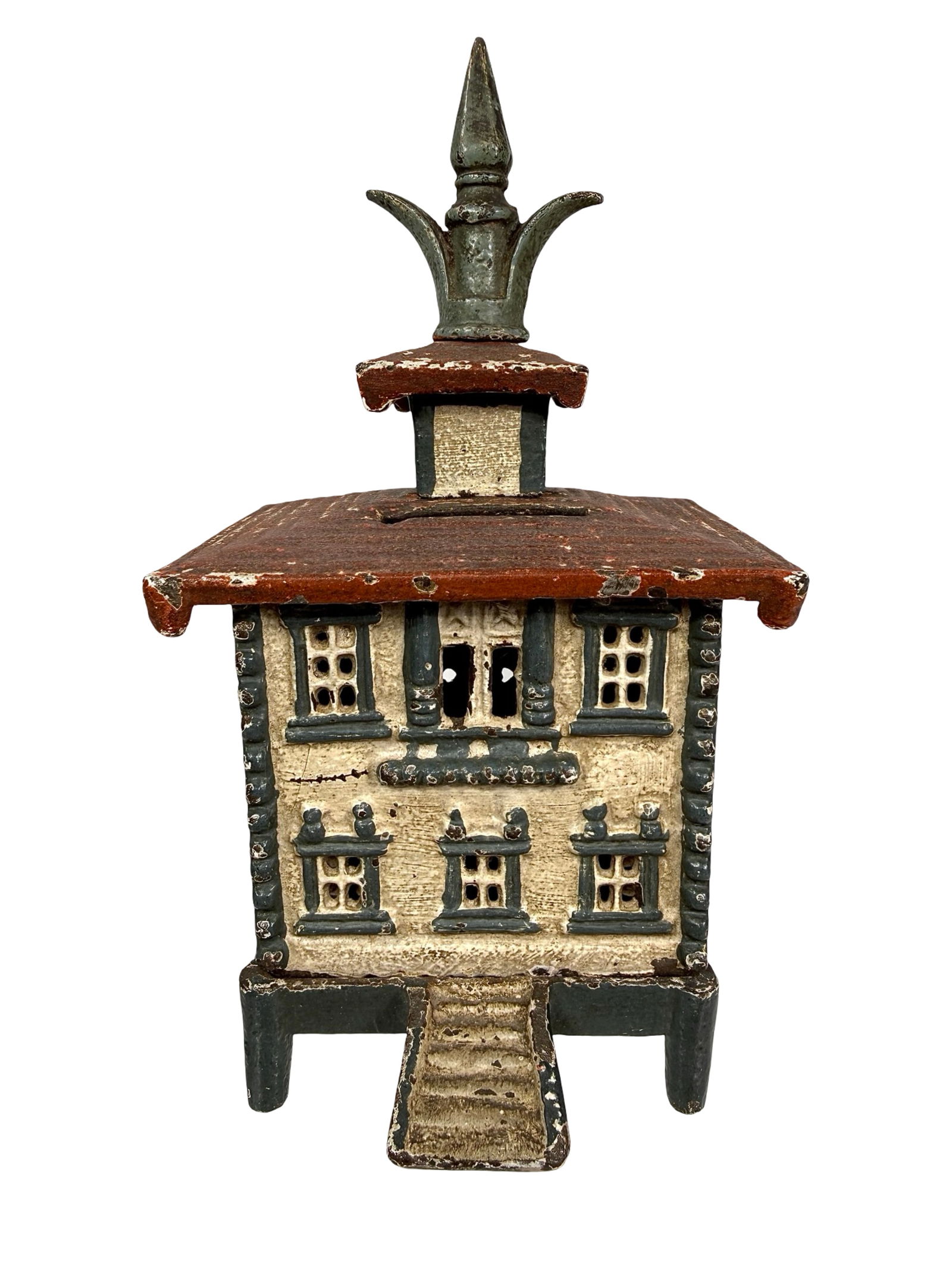 European Bank with Flor de Lis Finial: European 1910's - 7 1/2"T x 4"W x 3 1/2"D