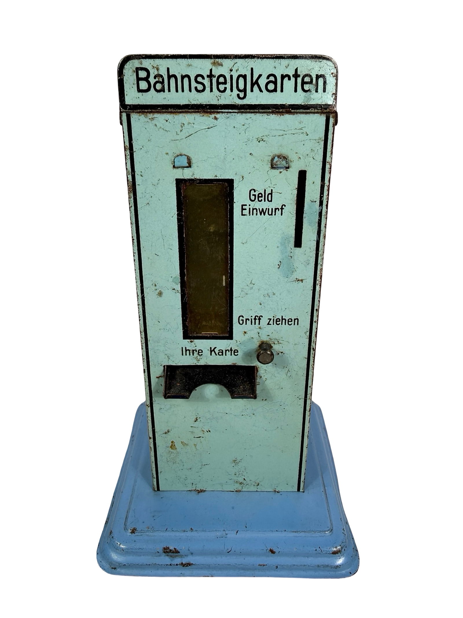 Bahnsteigkarten Ticket Vending Bank - Doll and Cie: German 1930 - 5 5/8"T x 3 1/4"W x 3 1/4"D