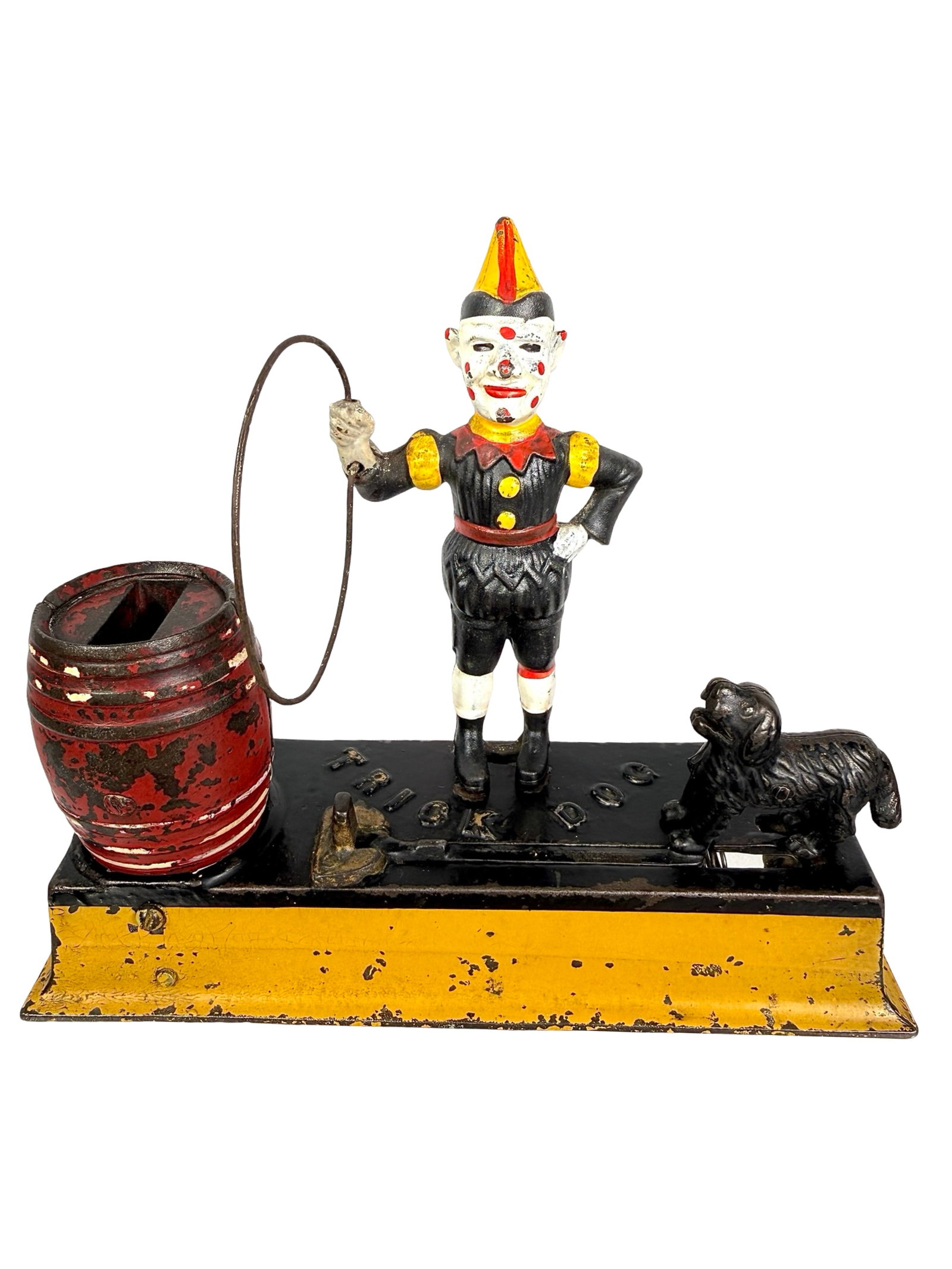 Trick Dog - Solid Base Rare Yellow and Black Base: Hubley Mfg. Co. - Lancaster, PA. 1930 - 8 1/2"W x 7"T x 3"D