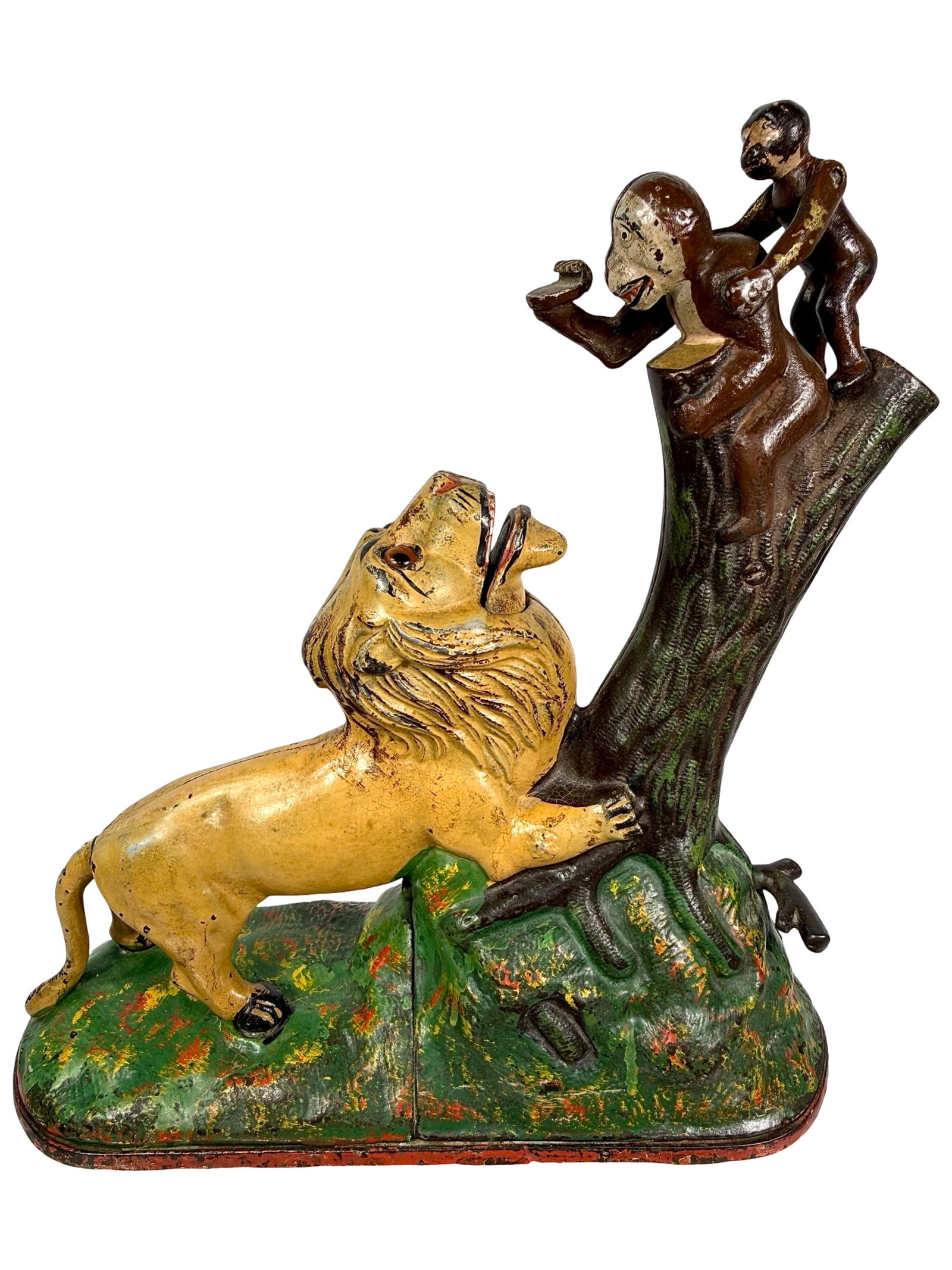Lion and Two Monkeys Cast Iron Mechanical Bank: Kyser and Rex Company - Philadelphia 1883 - 8 1/2"L x 9"T x 3 3/4"D